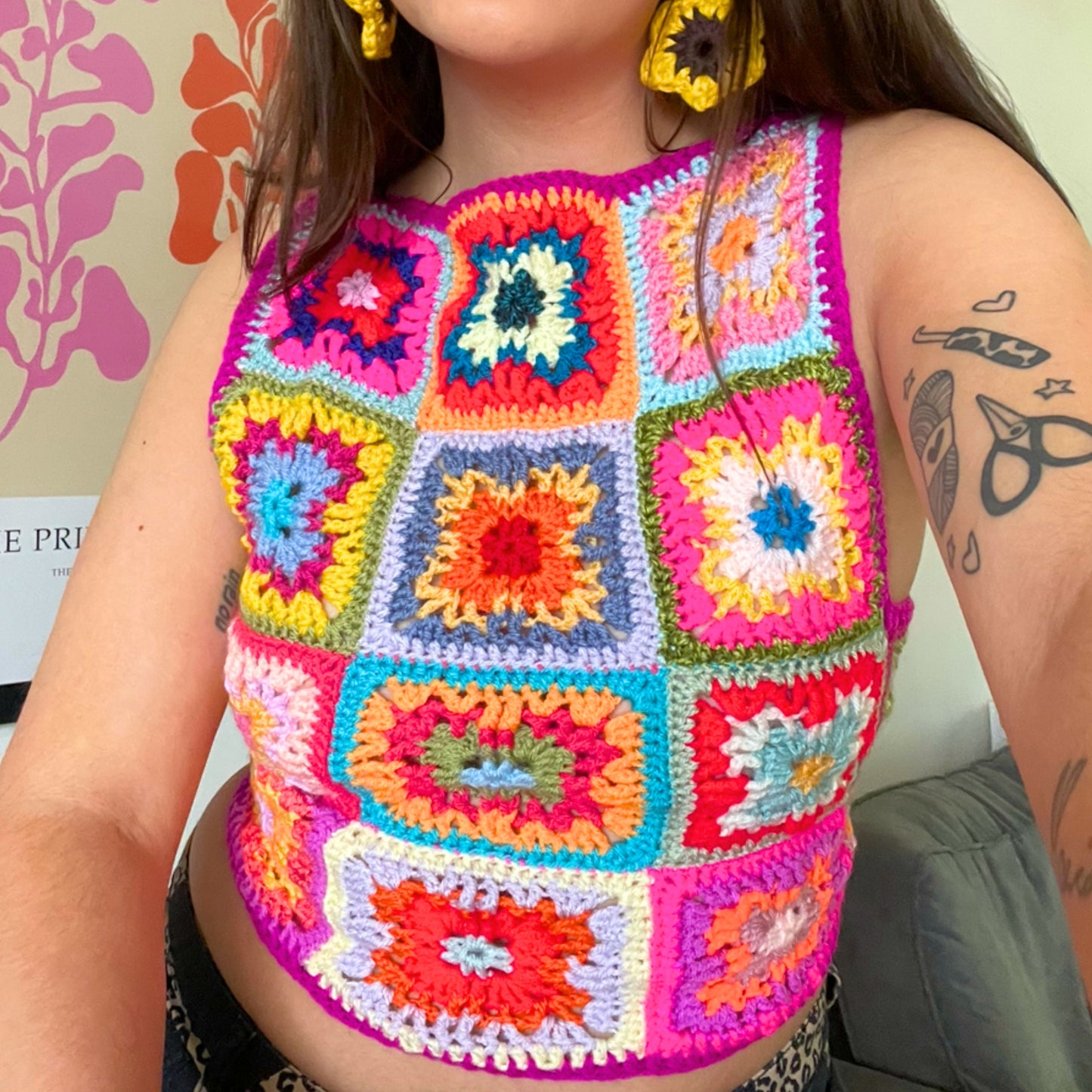 Rainbow Patchwork Crochet Top - M/L