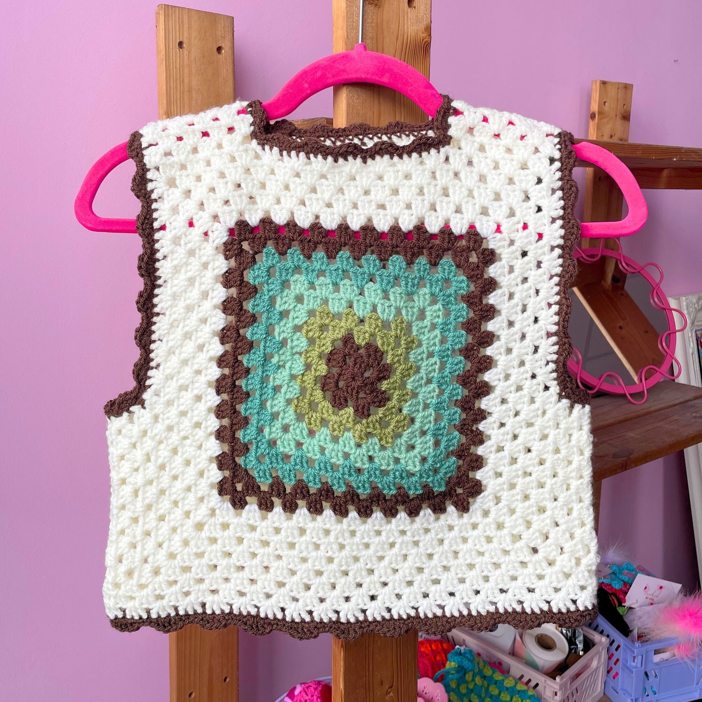 Sunrise Cream Granny Square Crochet Vest