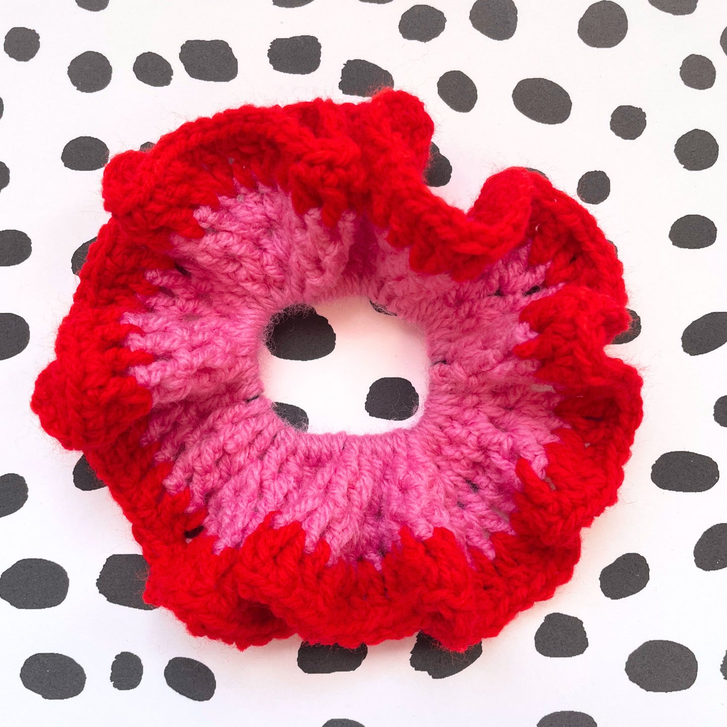 Pink and Red Hair Scrunchie Crochet Handmade