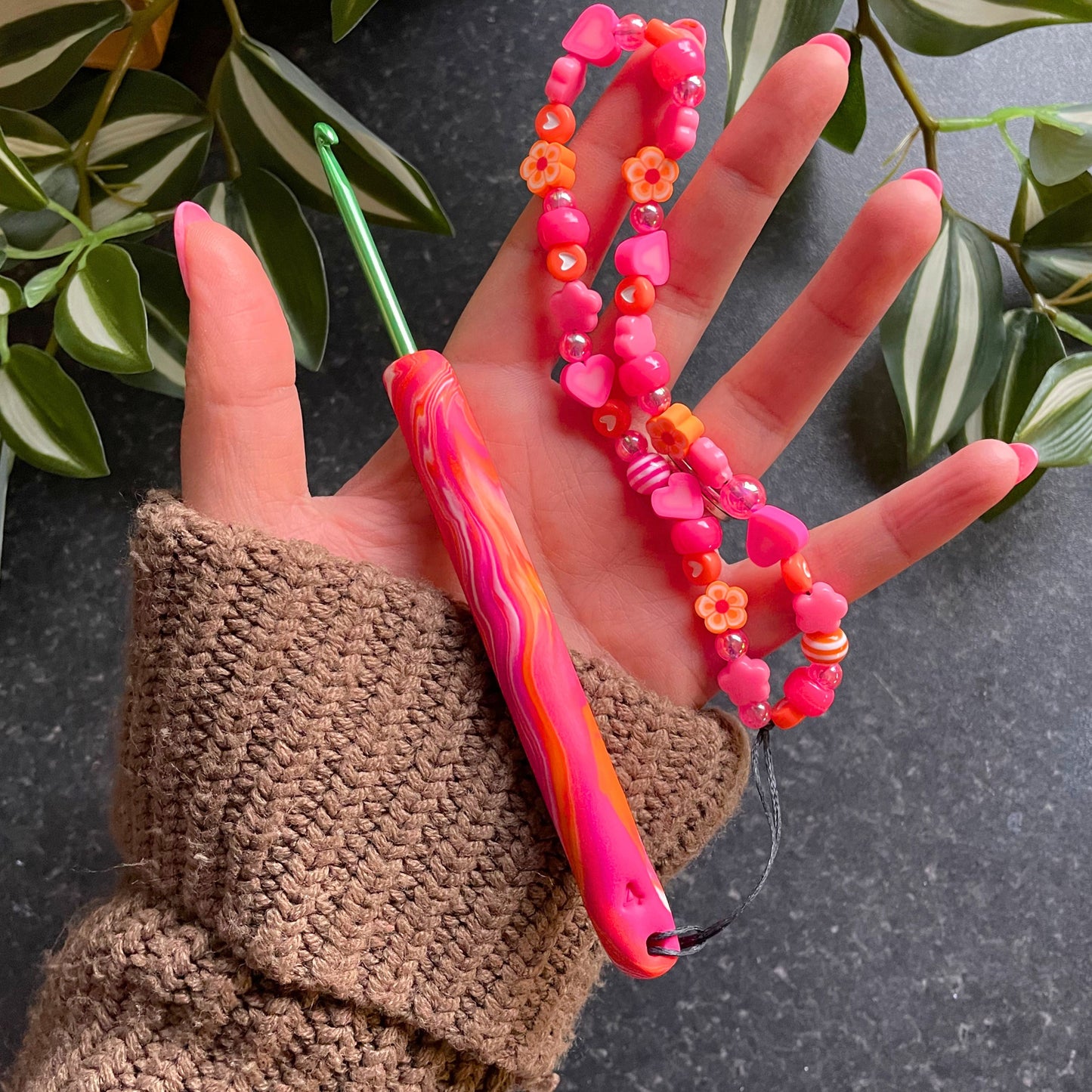 Pink and Orange Cute Beaded Phone Charm