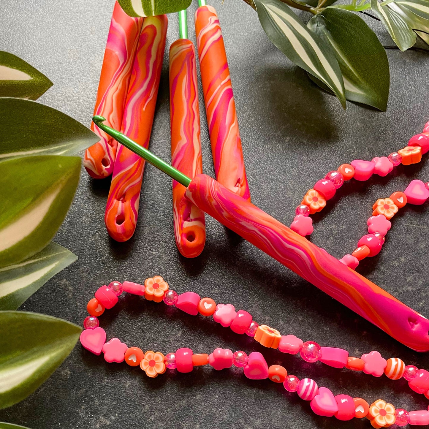 Pink and Orange Cute Beaded Phone Charm