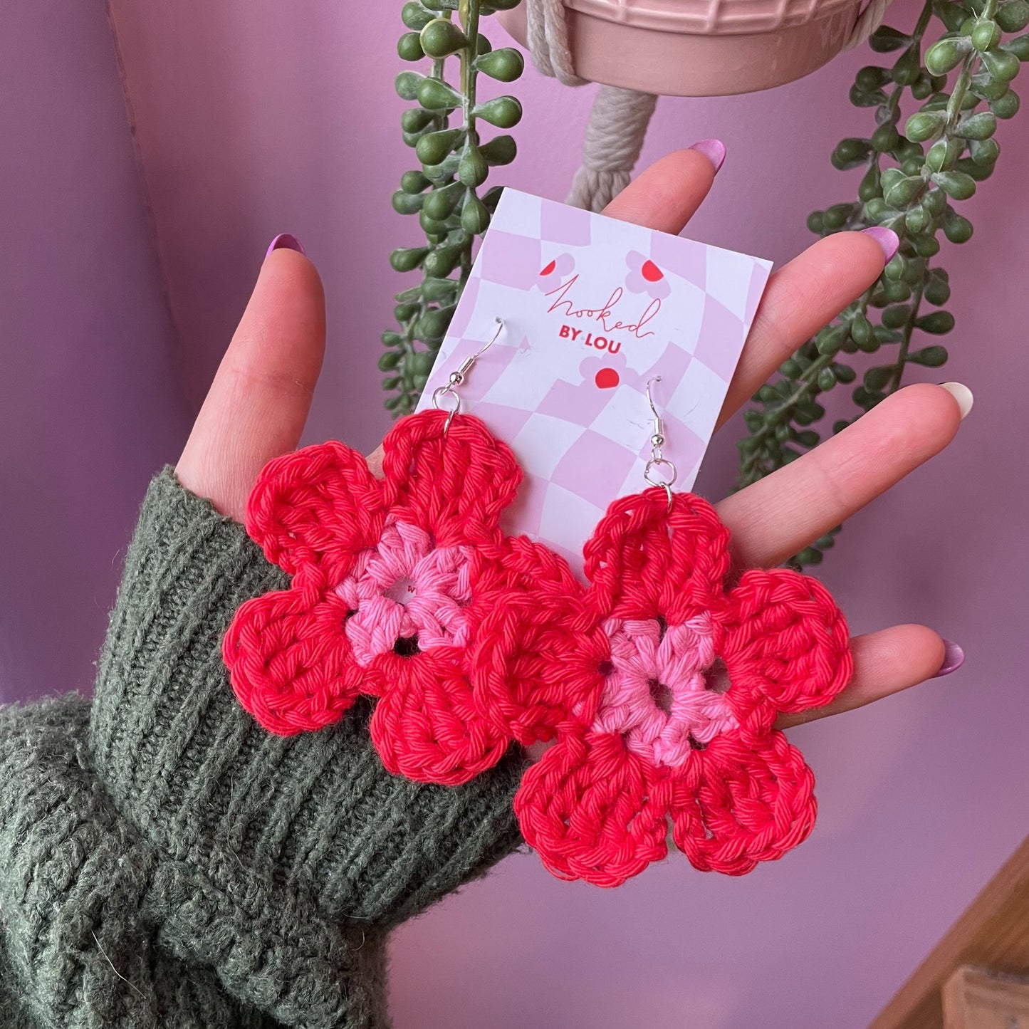 Daisy Flower Earrings - Red and Pink