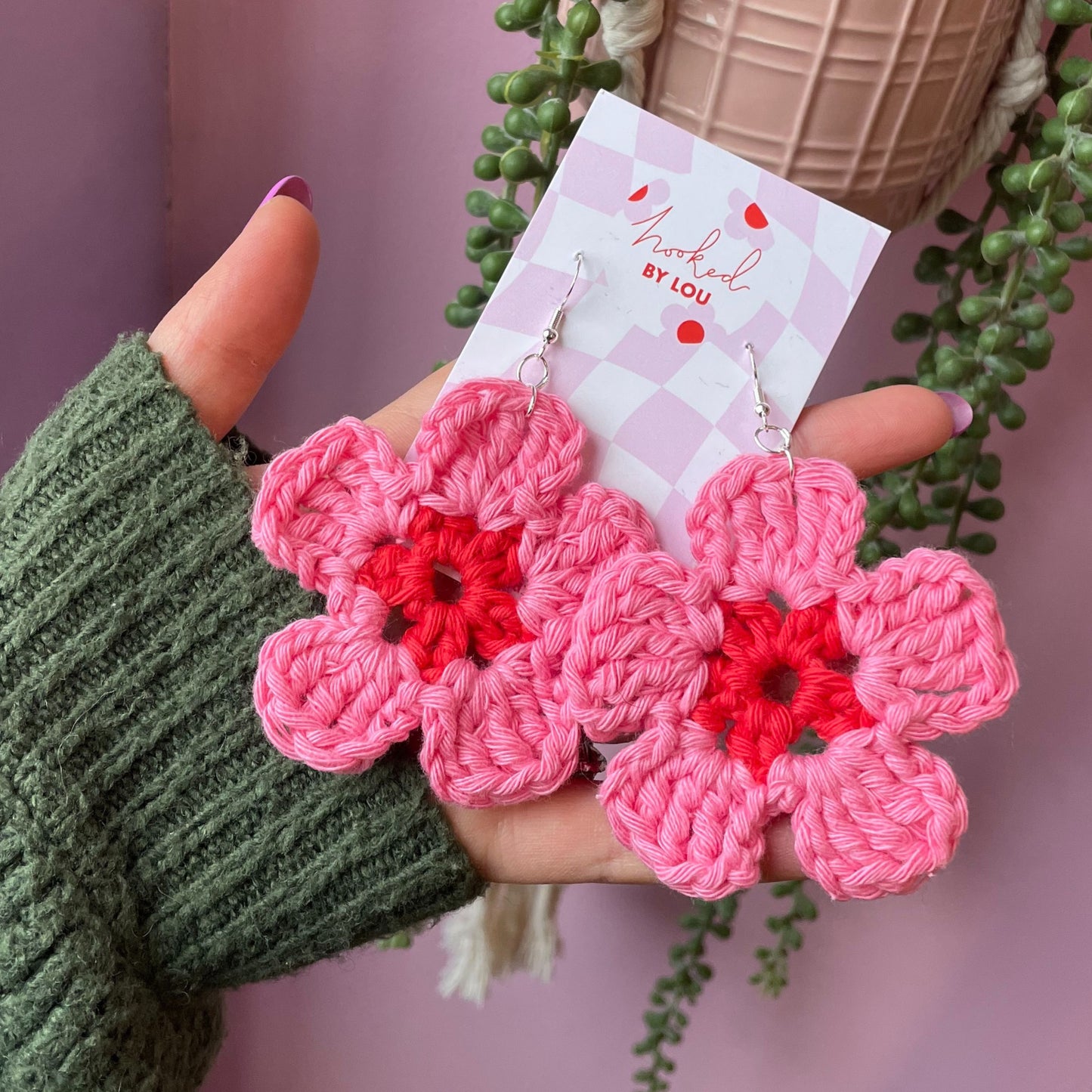 Daisy Flower Earrings - Red and Pink