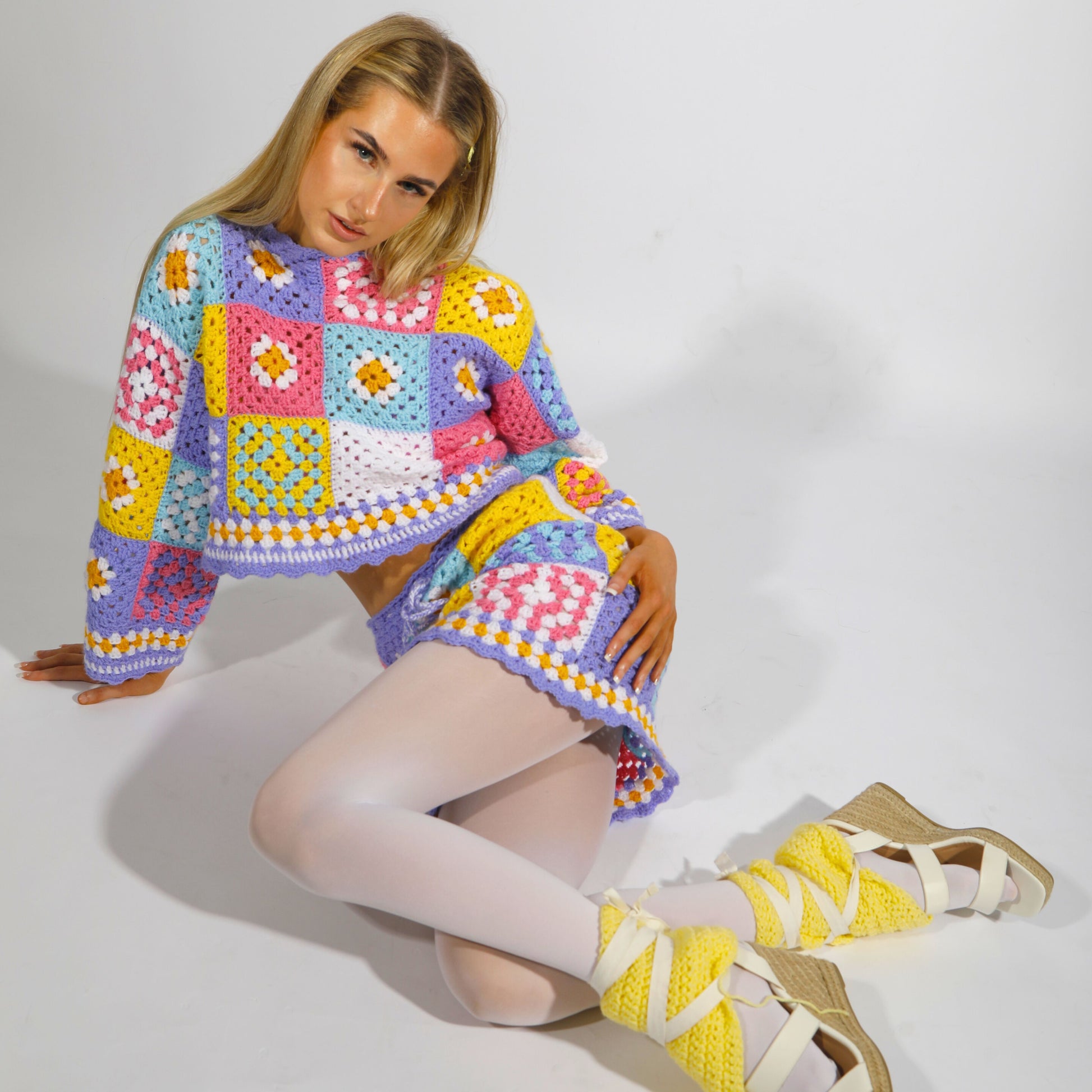 Pastel Patchwork Crochet Jumper Handmade