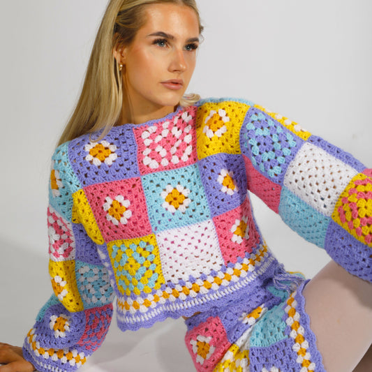 Pastel Patchwork Crochet Jumper Handmade