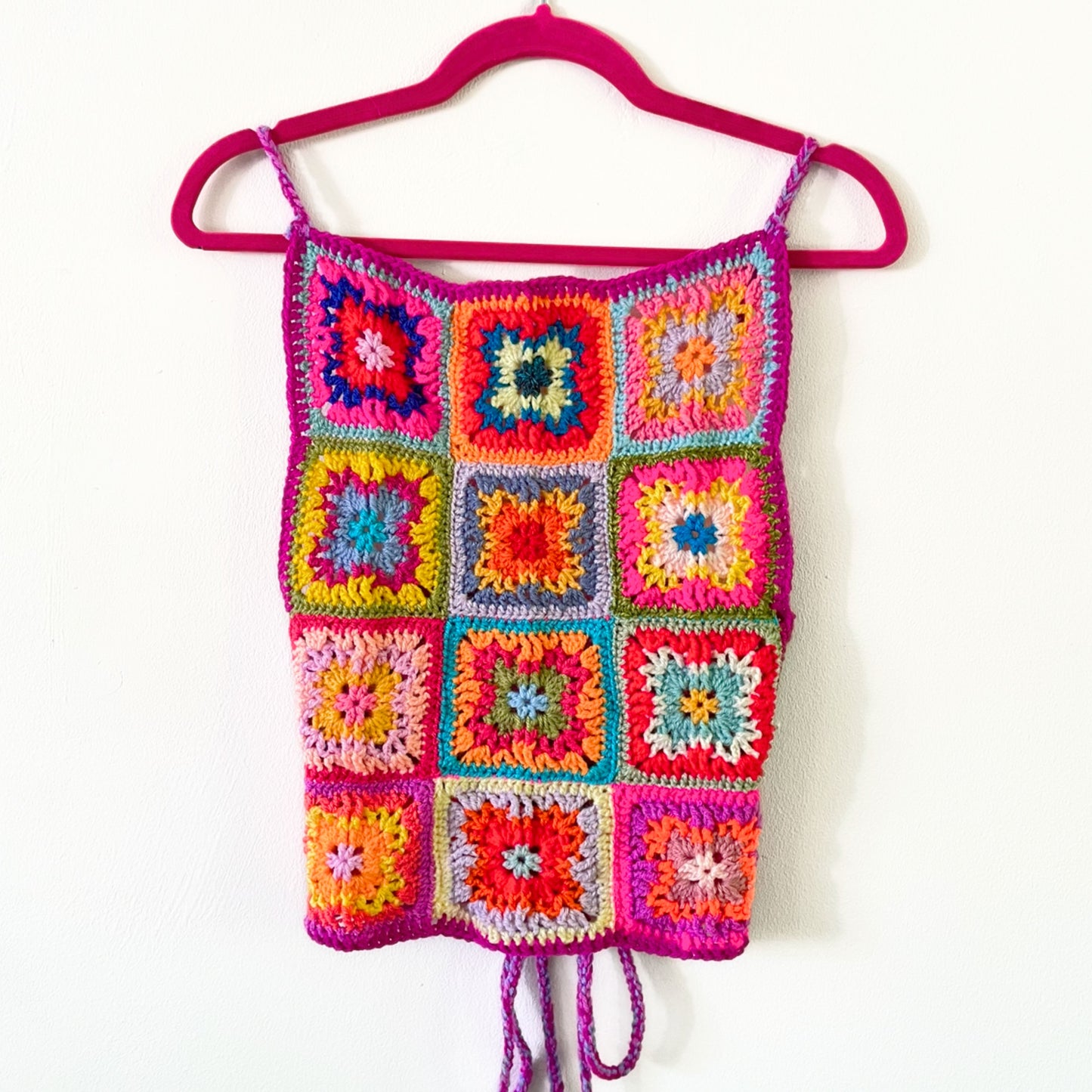 Rainbow Patchwork Crochet Top - M/L