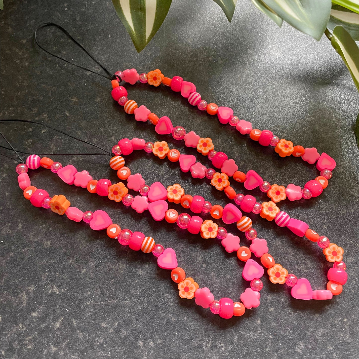 Pink and Orange Cute Beaded Phone Charm