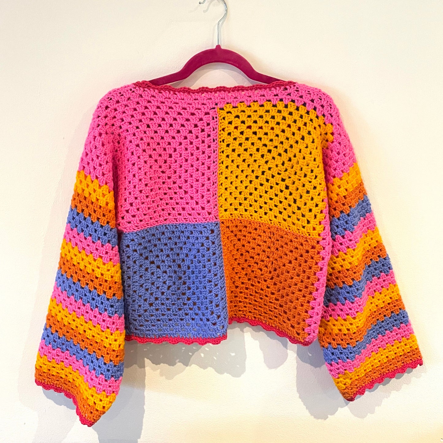 Colourful Handmade Patchwork Crochet Jumper - Size M