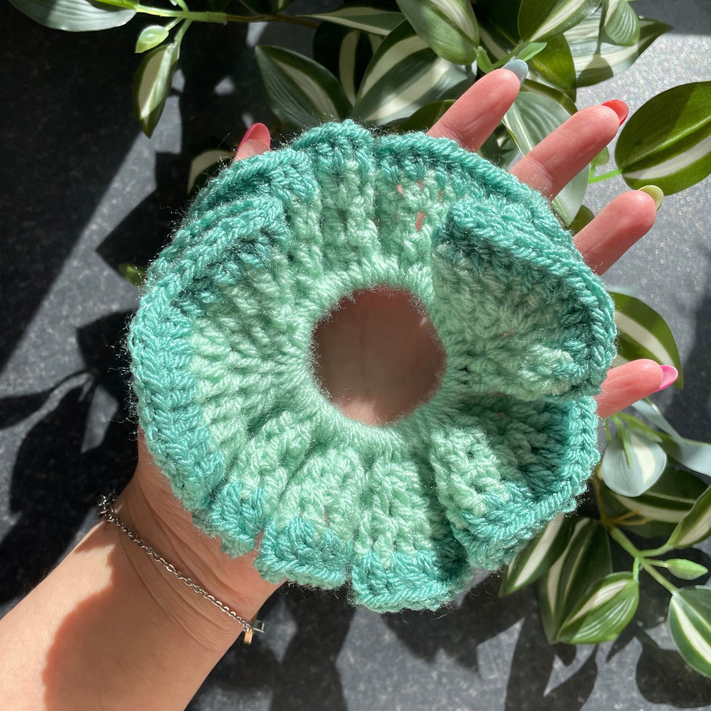 Chunky Hair Scrunchie - Sage Green / Turquoise
