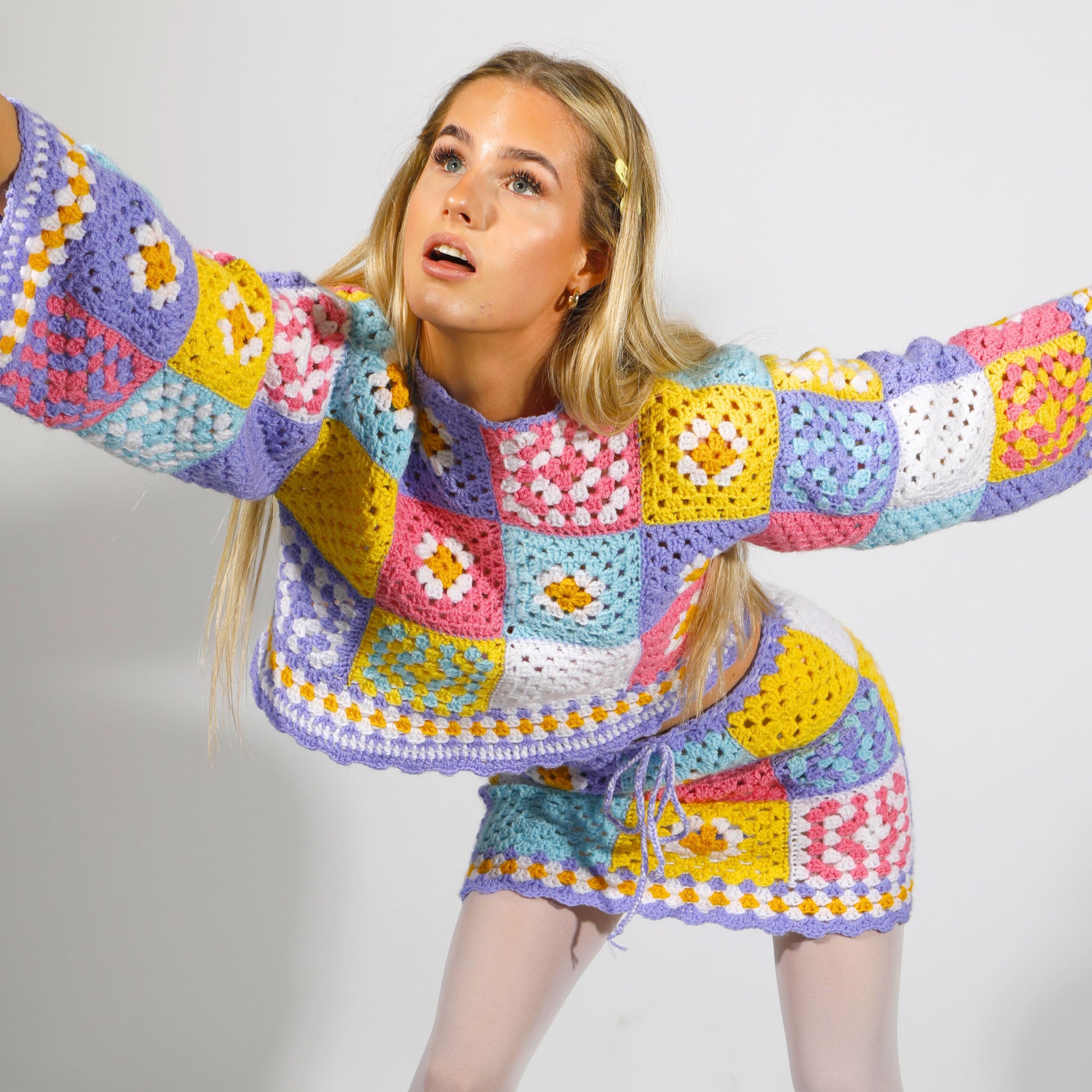 Pastel Patchwork Crochet Jumper Handmade