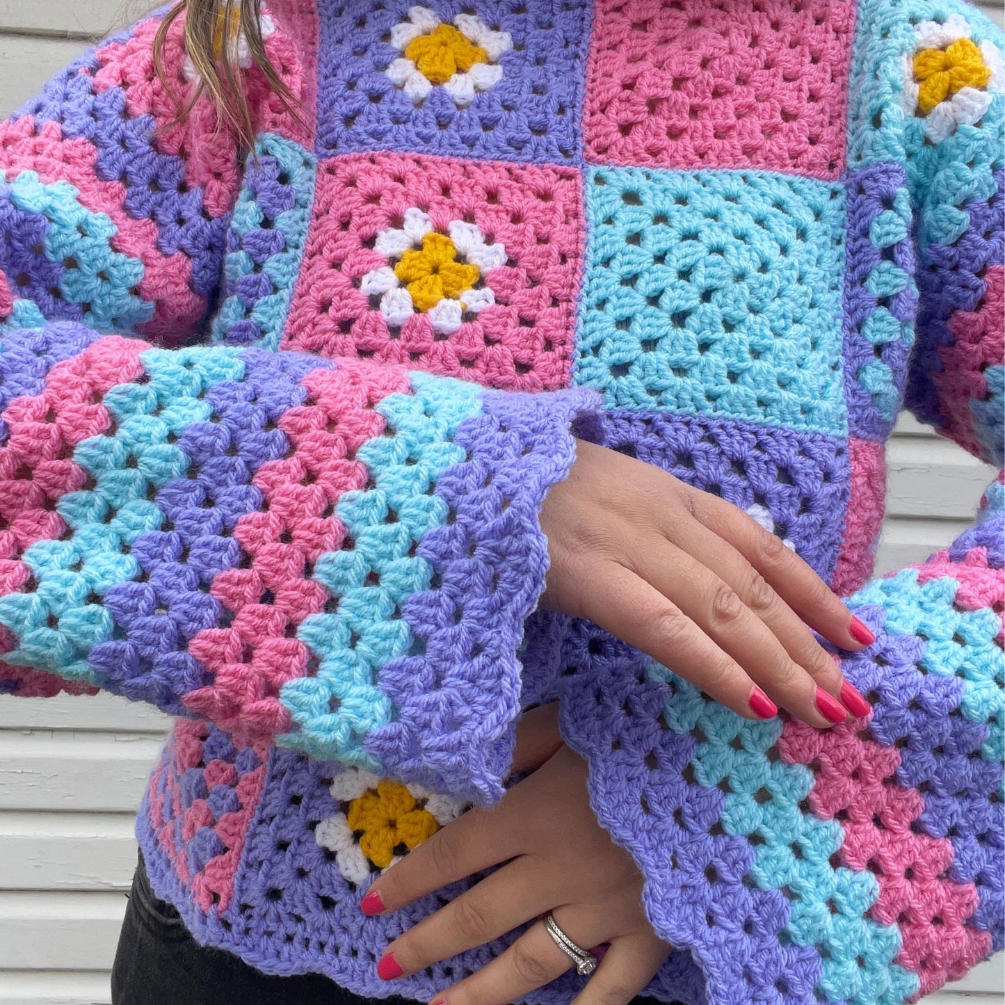 Pastel Patchwork Striped Sleeve Jumper - Size S/M