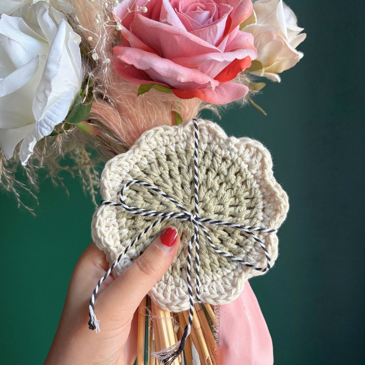 Flower Coaster Set - Green and Cream