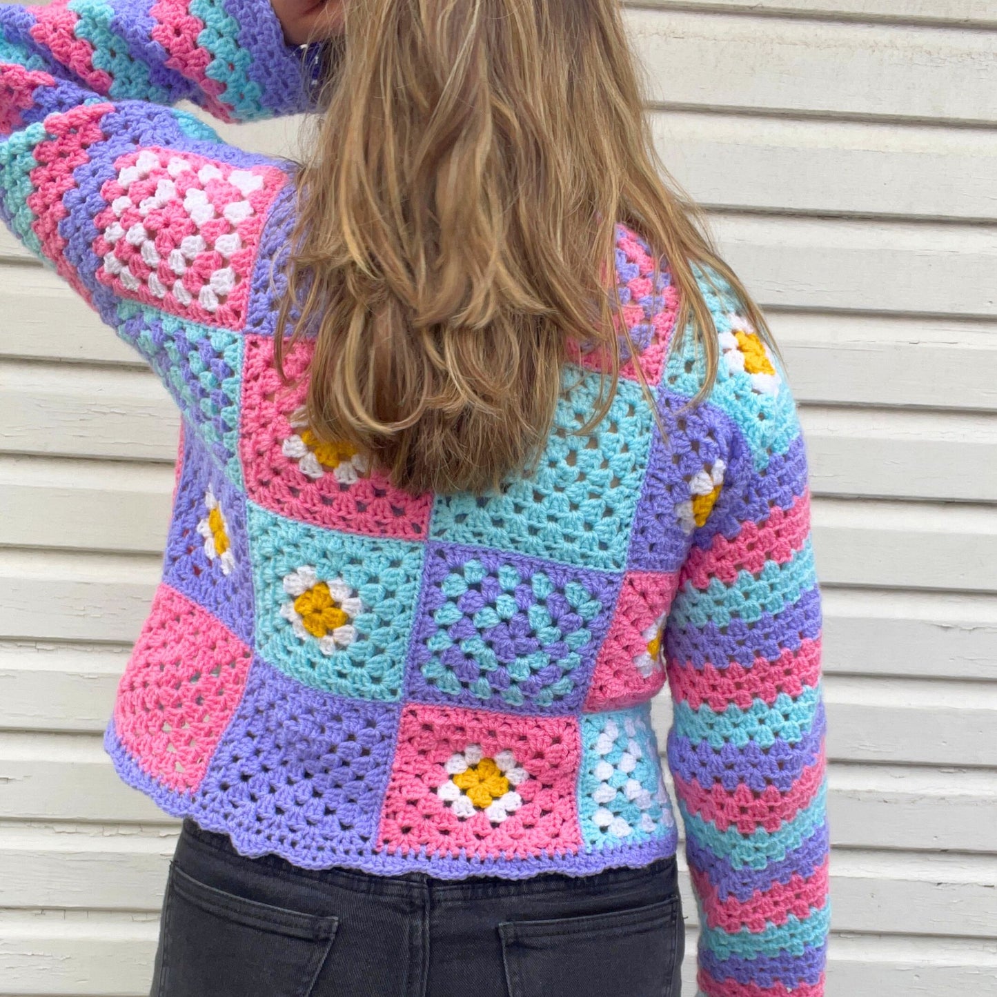 Pastel Patchwork Striped Sleeve Jumper - Size S/M