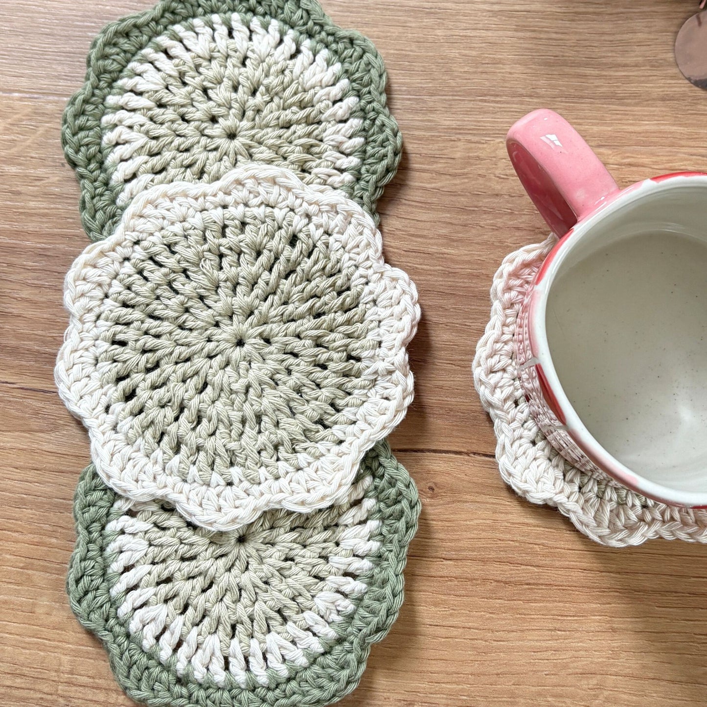 Flower Coaster Set - Green and Cream