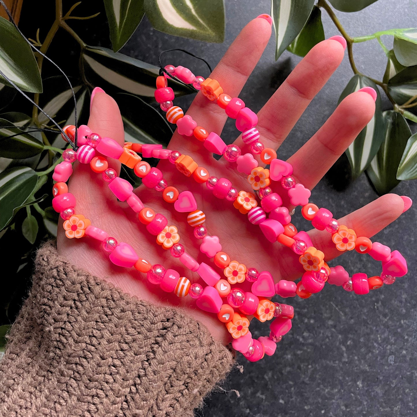 Pink and Orange Cute Beaded Phone Charm