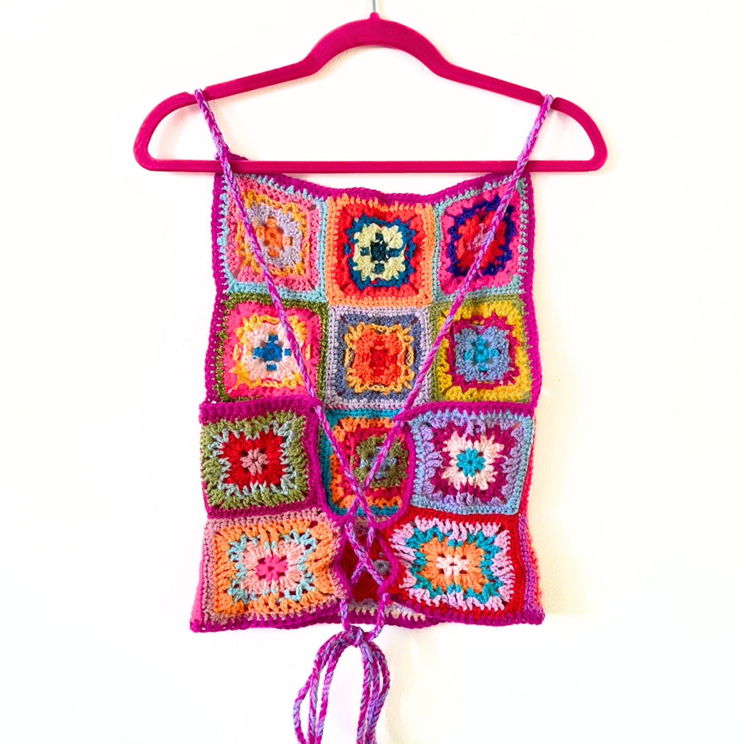 Rainbow Patchwork Crochet Top - M/L