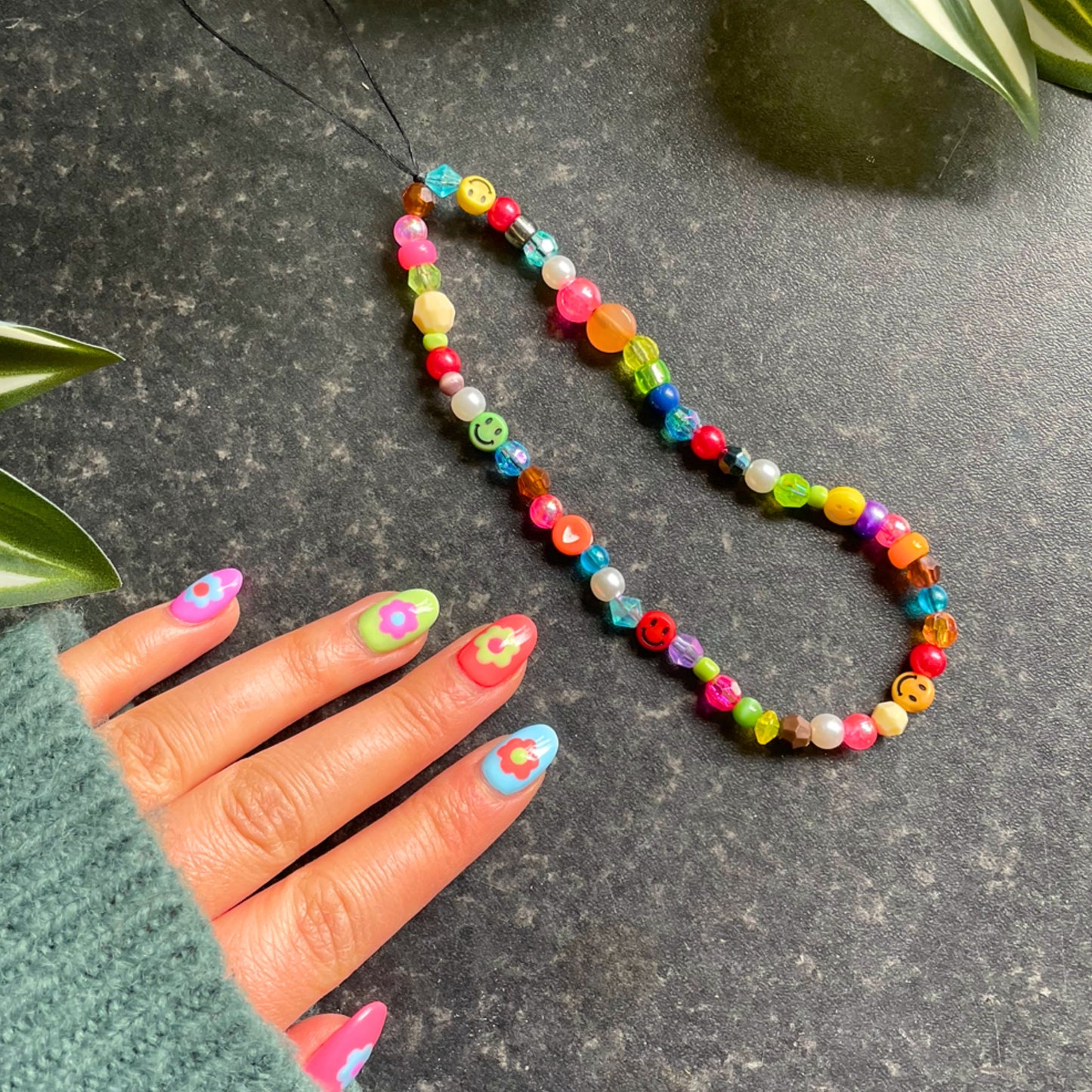 Multicoloured Rainbow Y2K Beaded Phone Charm