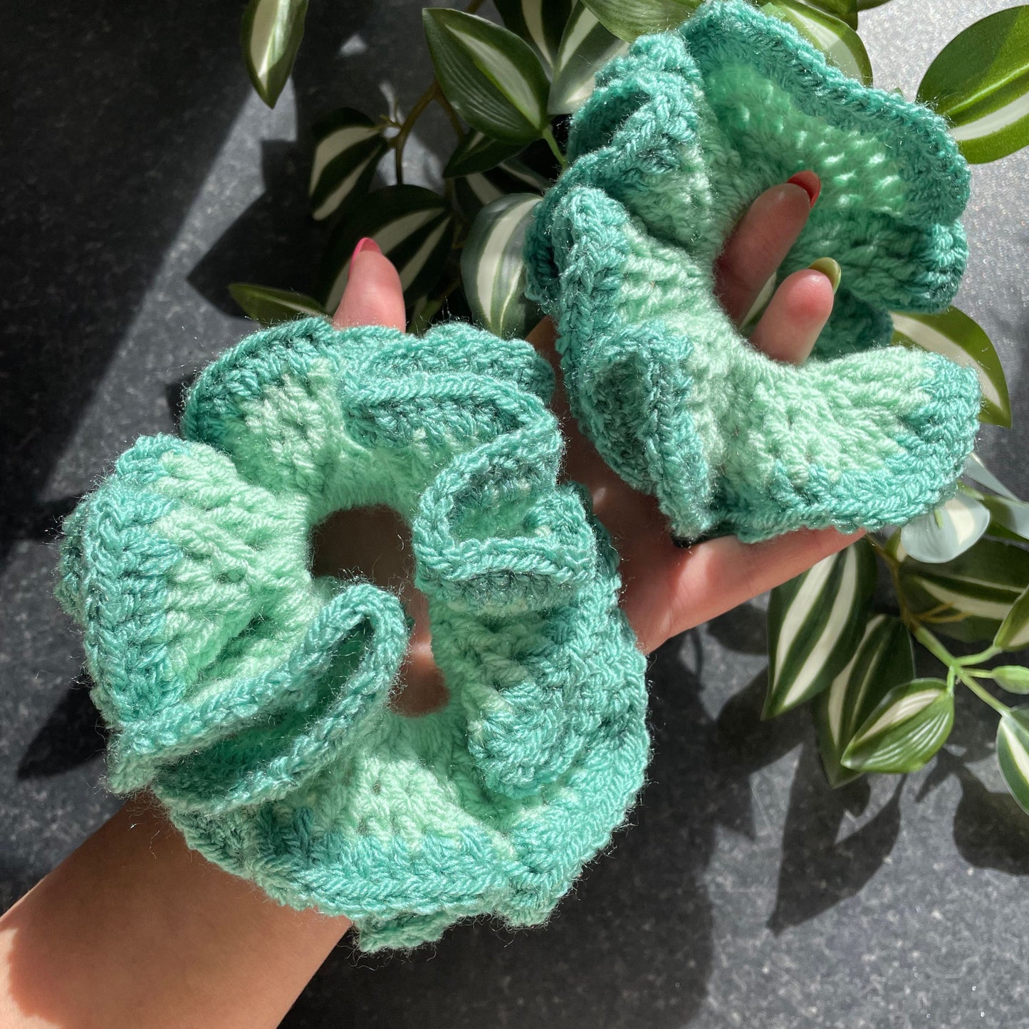 Chunky Hair Scrunchie - Sage Green / Turquoise