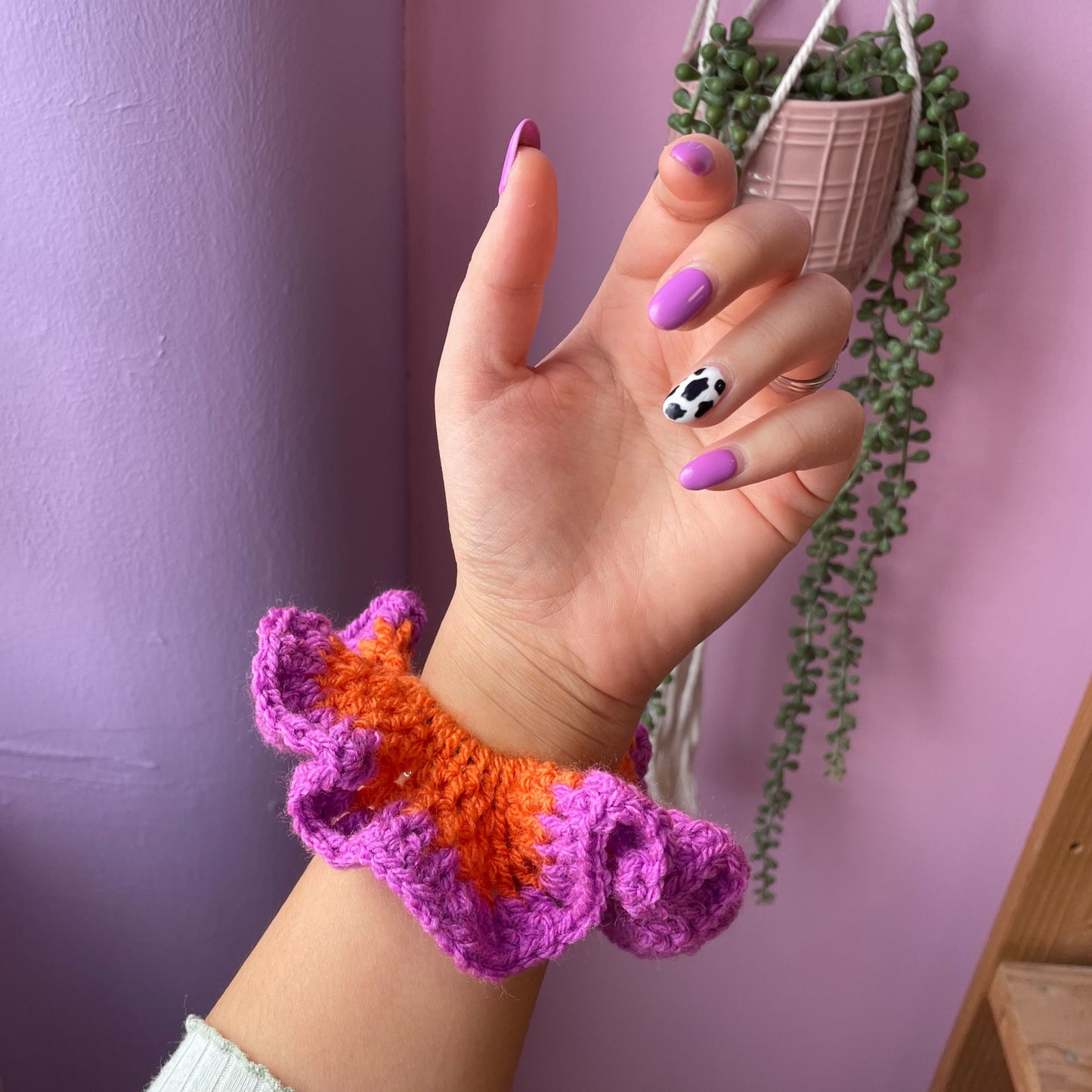 Chunky Hair Scrunchie - Orange and Purple