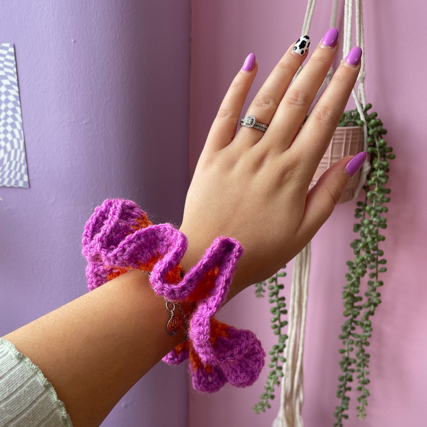 Chunky Hair Scrunchie - Orange and Purple