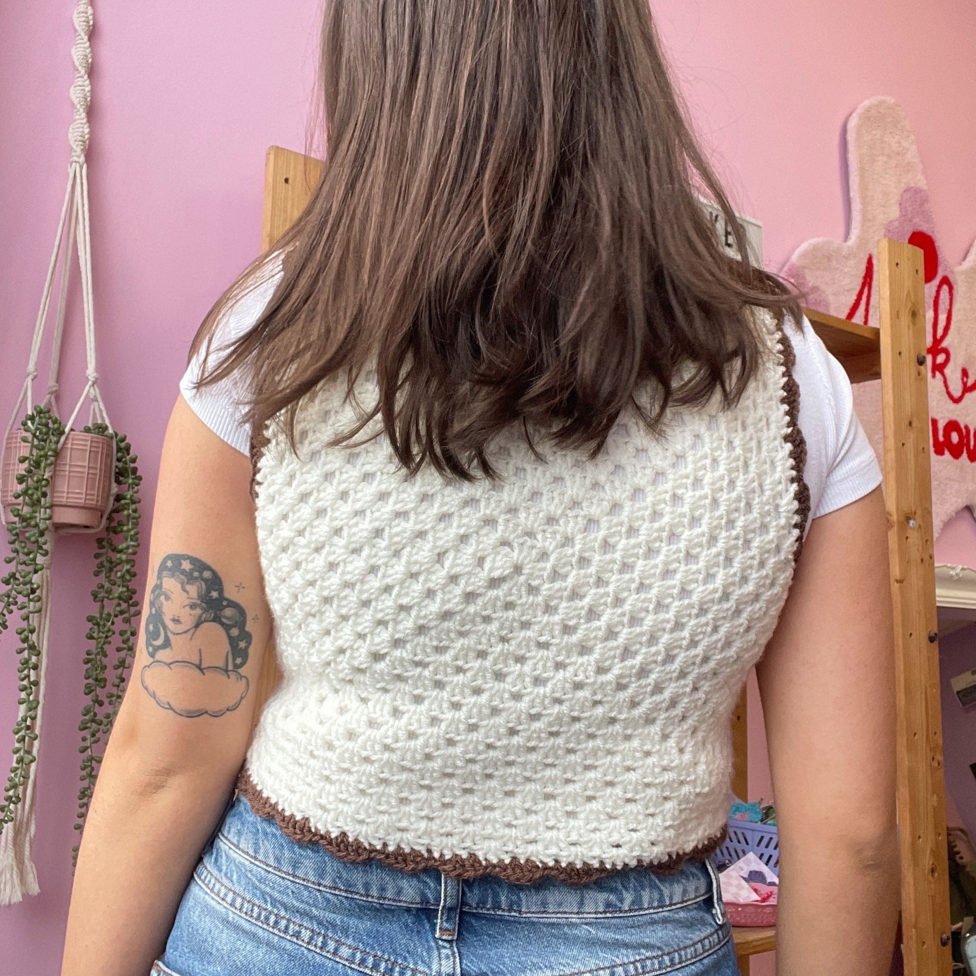 Handmade Cream Granny Square Crochet Vest