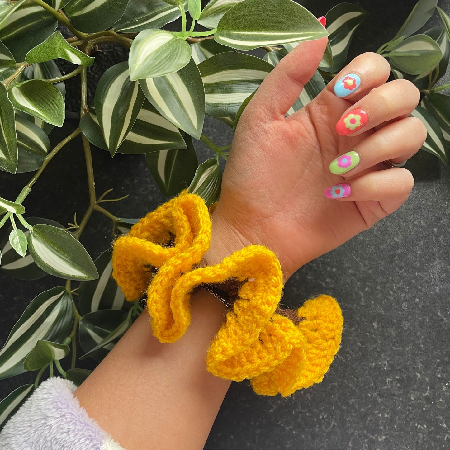 Chunky Sunflower Hair Scrunchie - Yellow and Brown