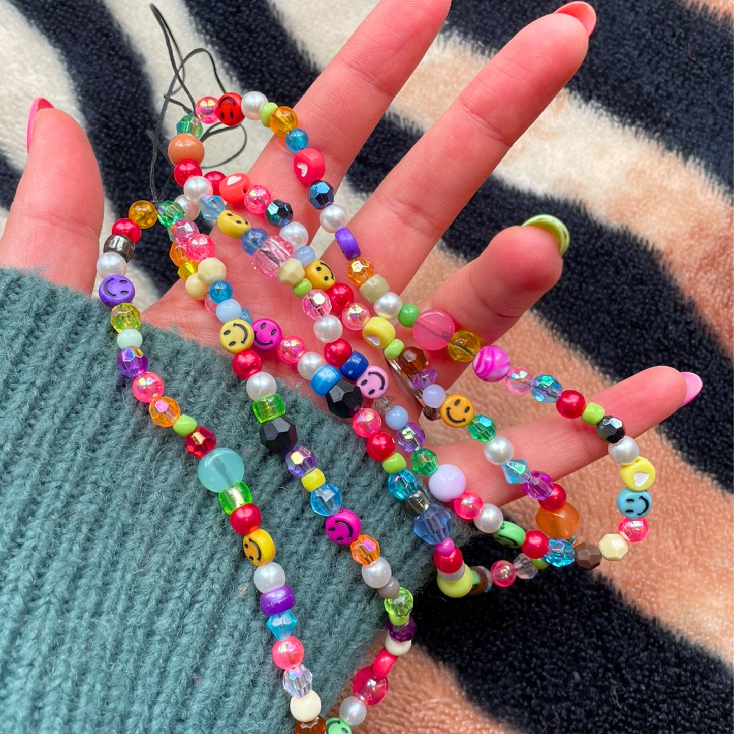 Multicoloured Rainbow Y2K Beaded Phone Charm