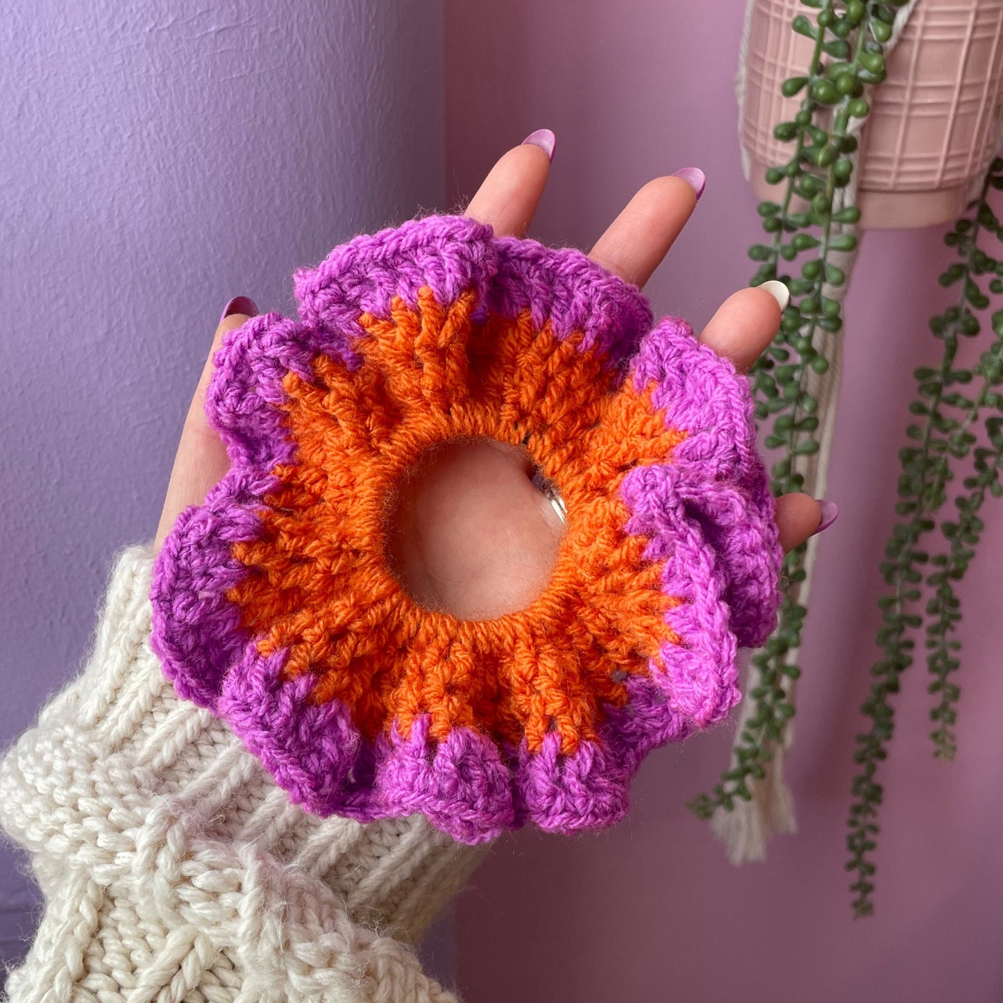 Chunky Hair Scrunchie - Orange and Purple