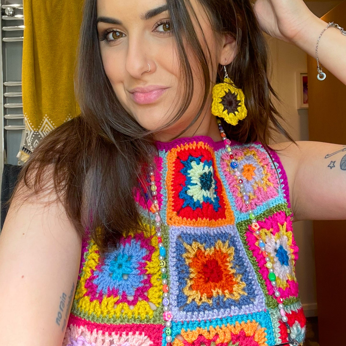 Rainbow Patchwork Crochet Top - M/L