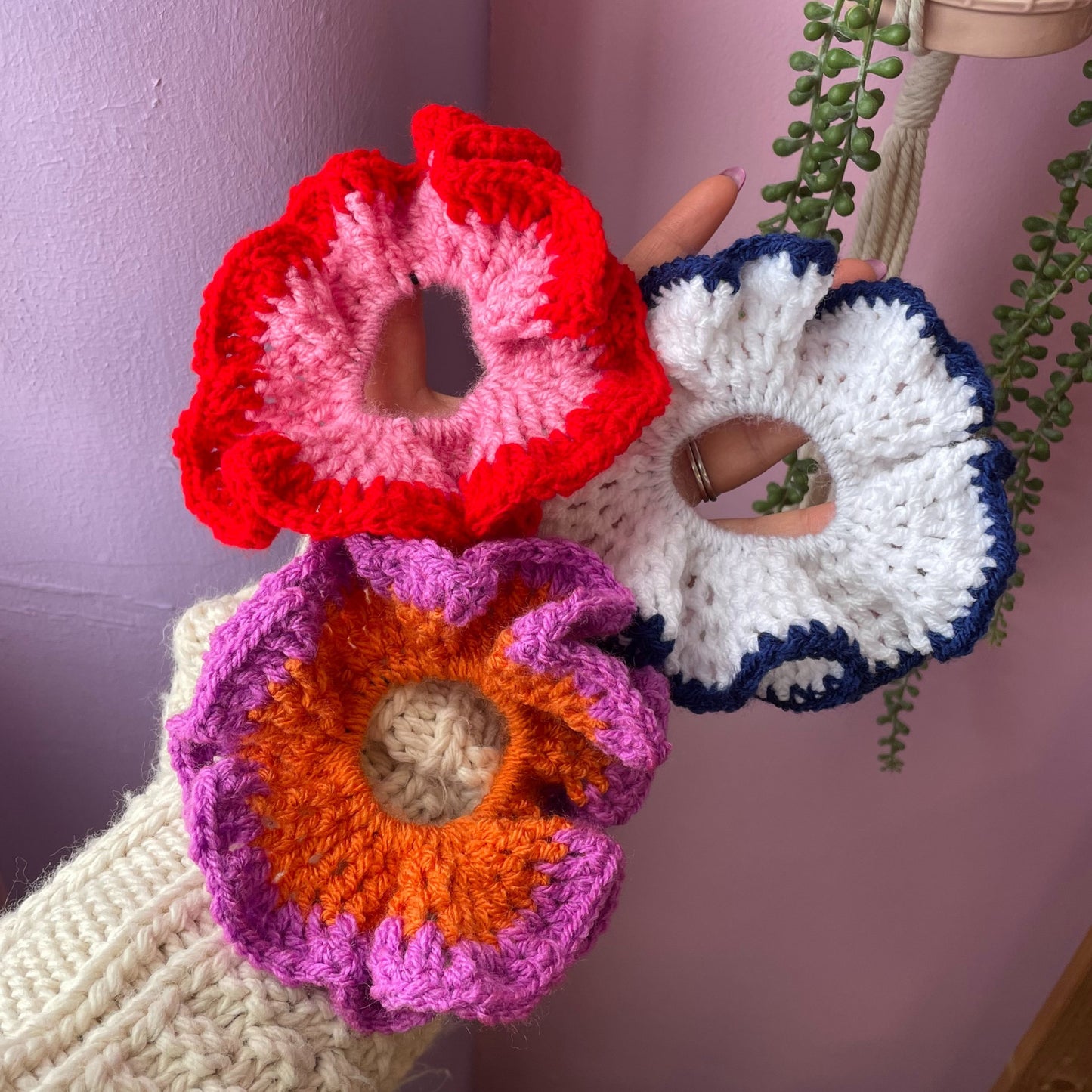 Chunky Hair Scrunchie - Orange and Purple