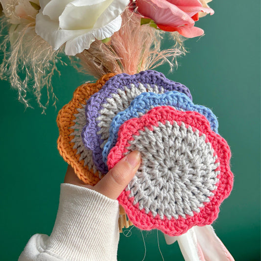 Flower Coaster Set of 4 - Grey/Pastel