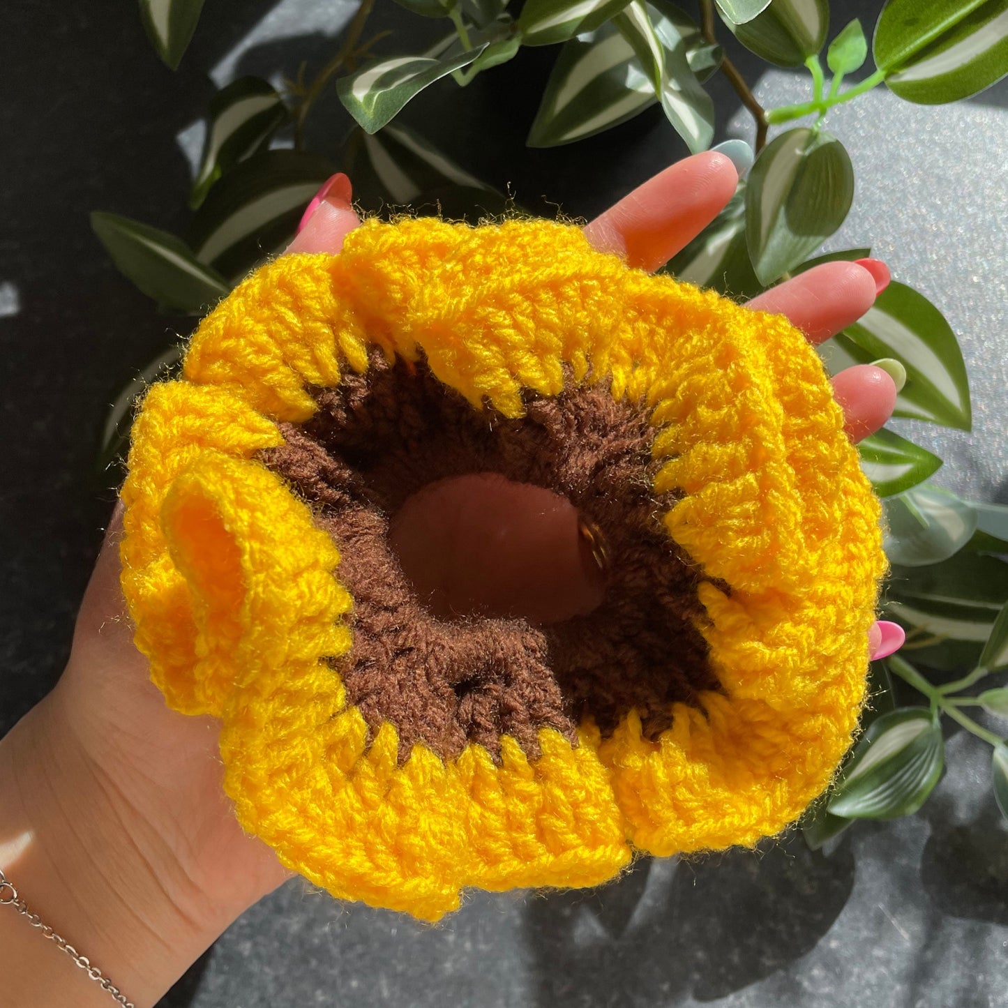 Chunky Sunflower Hair Scrunchie - Yellow and Brown