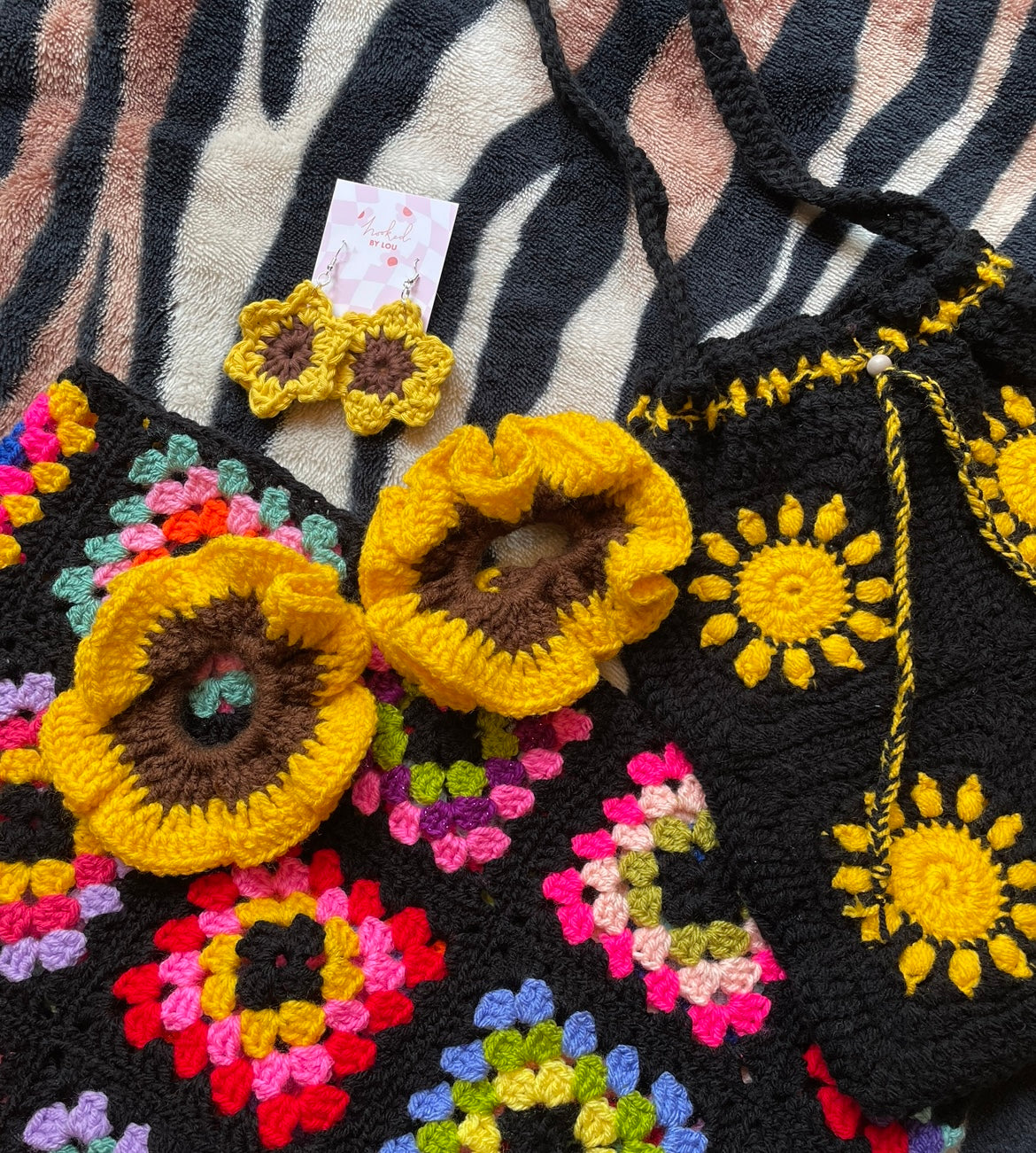 Chunky Sunflower Hair Scrunchie - Yellow and Brown
