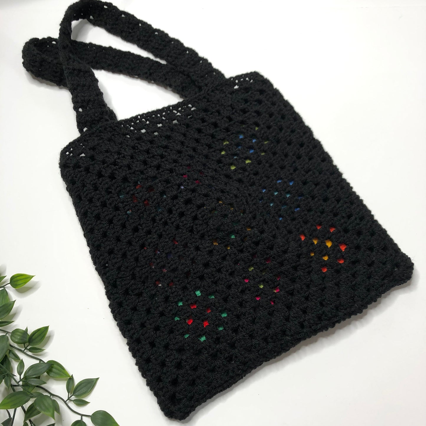Black Rainbow Patterned Crochet Tote Bag