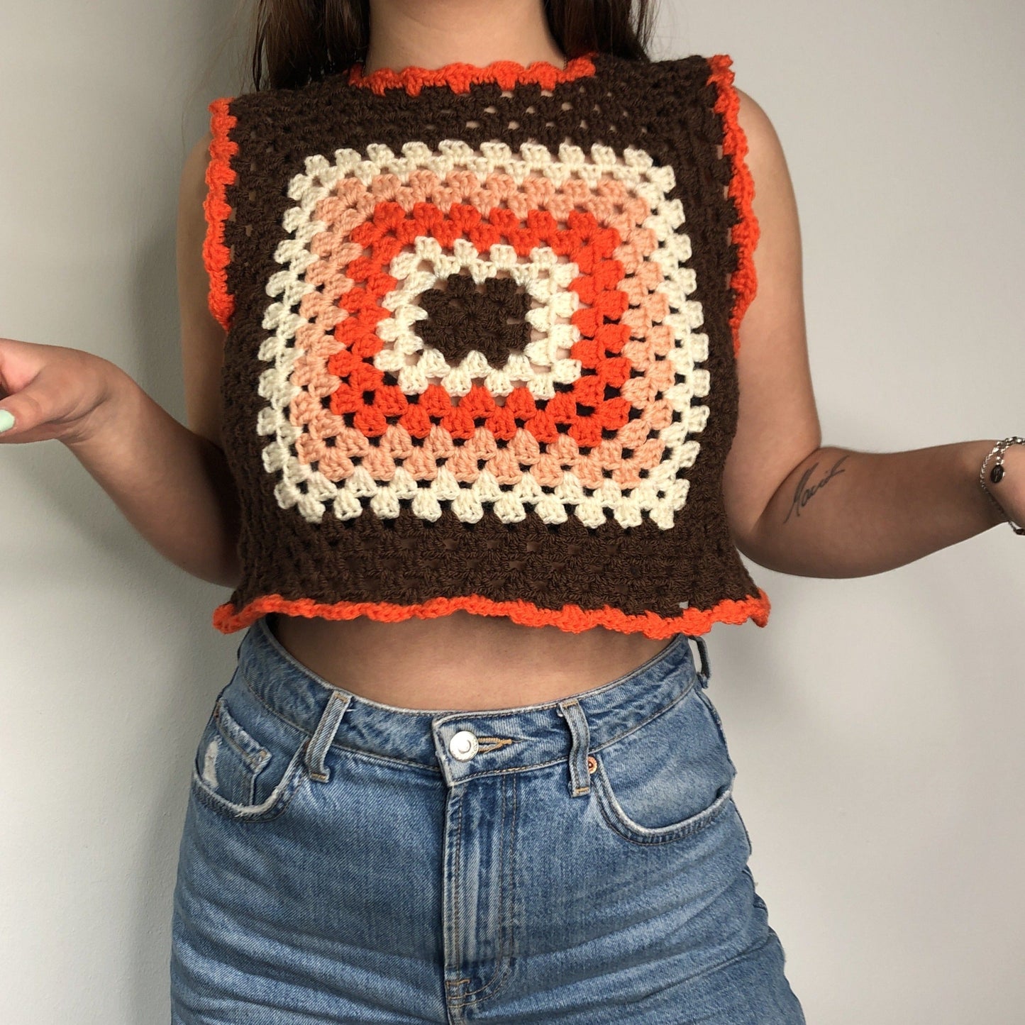 Classic 70s Style Brown Granny Square Crochet Vest