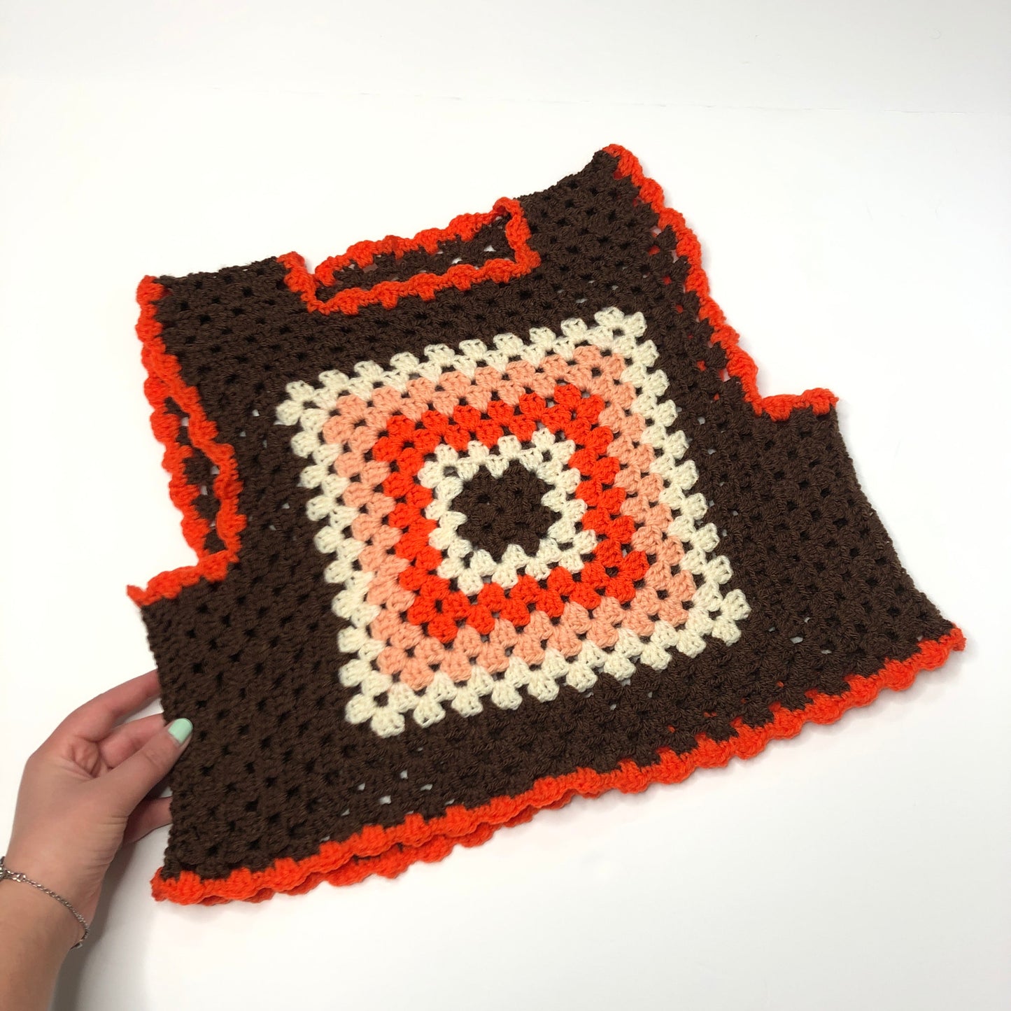Classic 70s Style Brown Granny Square Crochet Vest