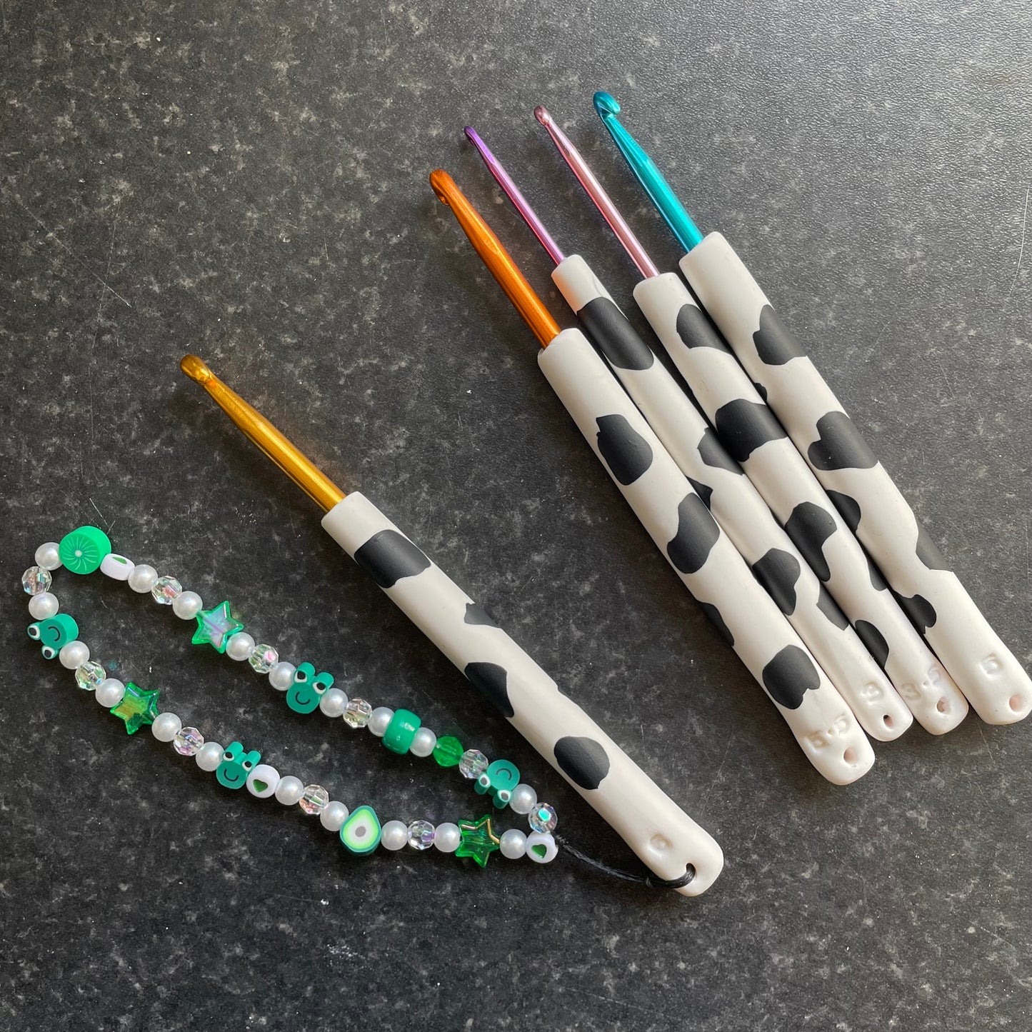 Cow Print Polymer Clay Crochet Hook