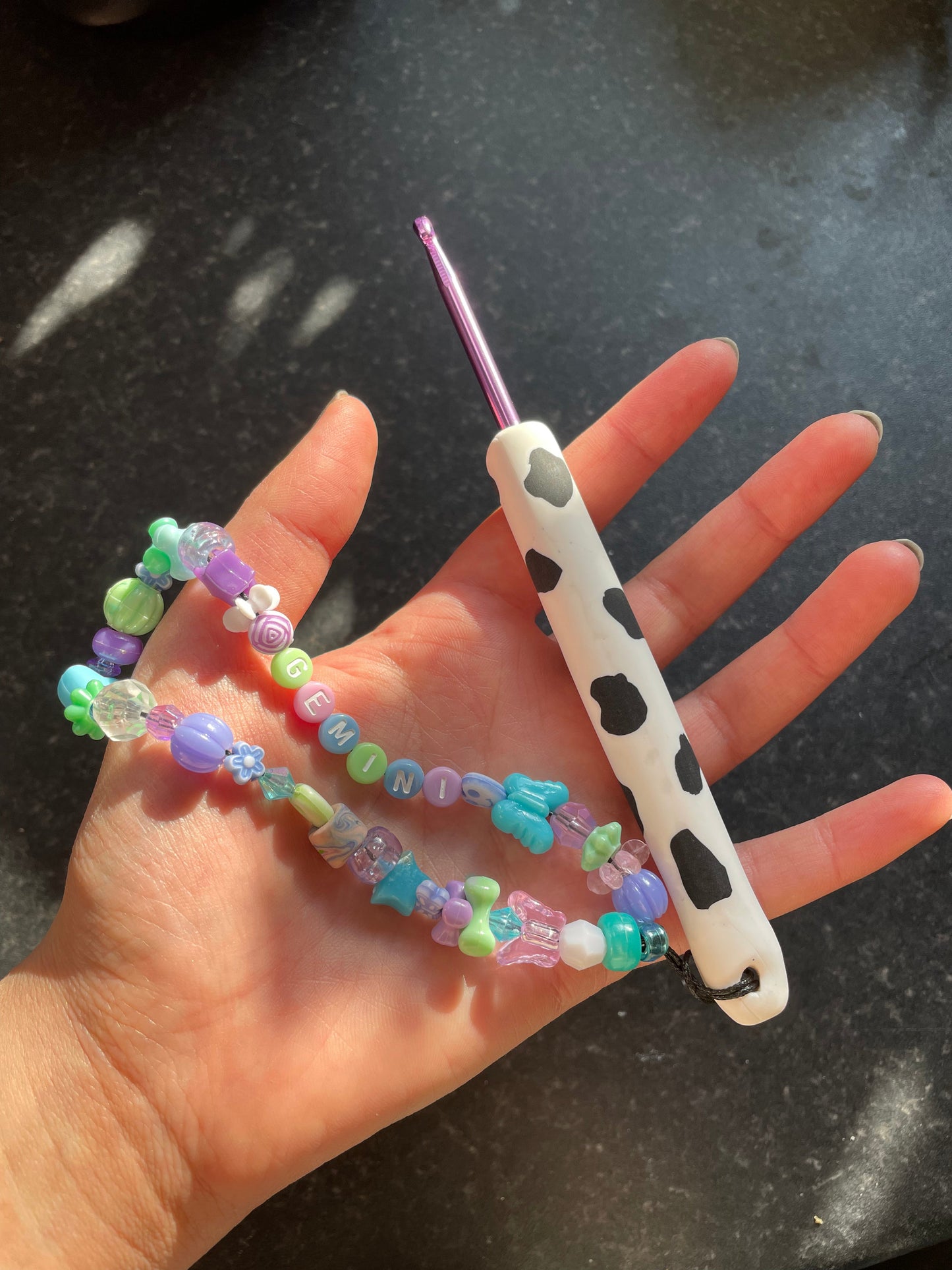 Cow Print Polymer Clay Crochet Hook