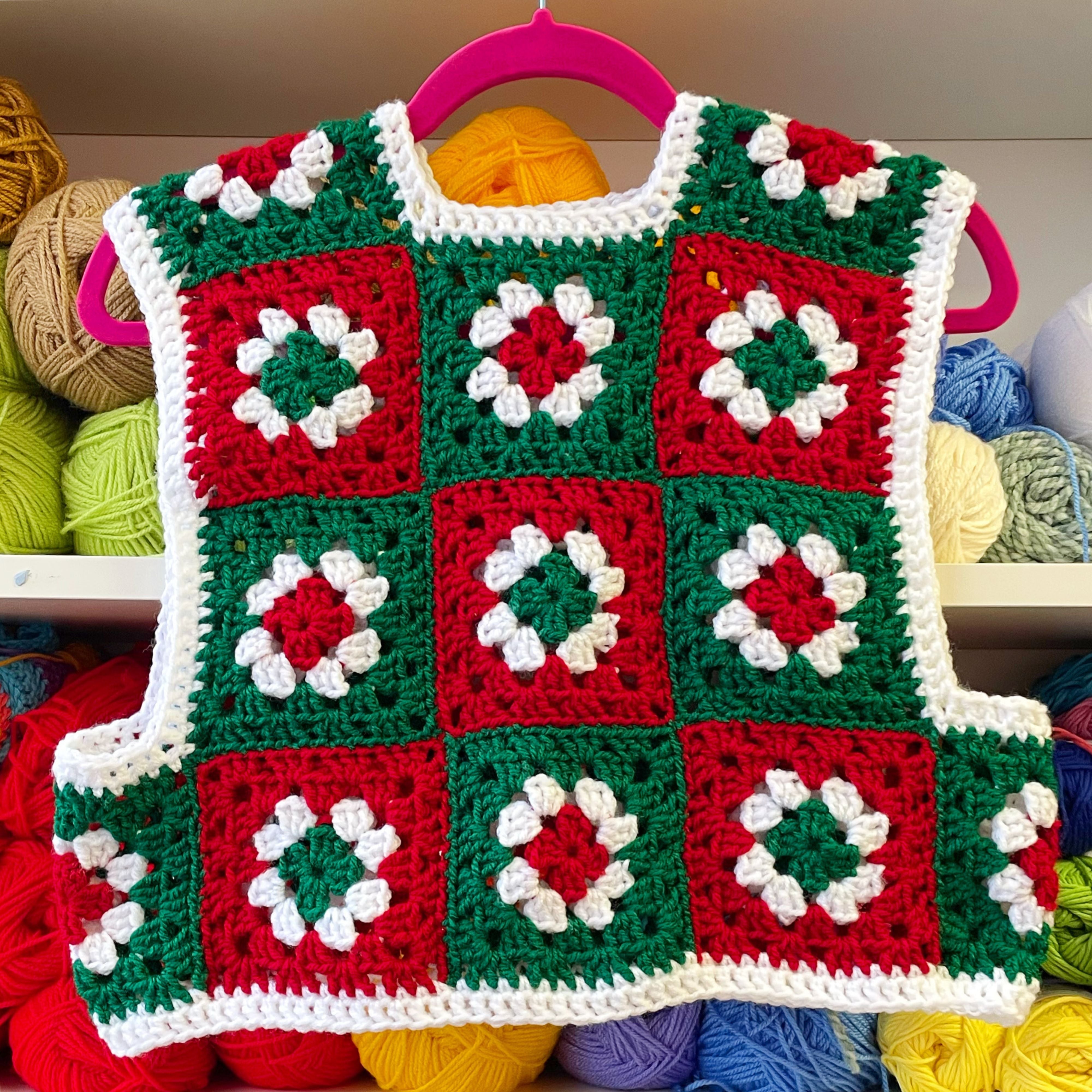 Crochet HOLIDAY Granny Square Vest - FREE Written Pattern - Hayhay Crochet