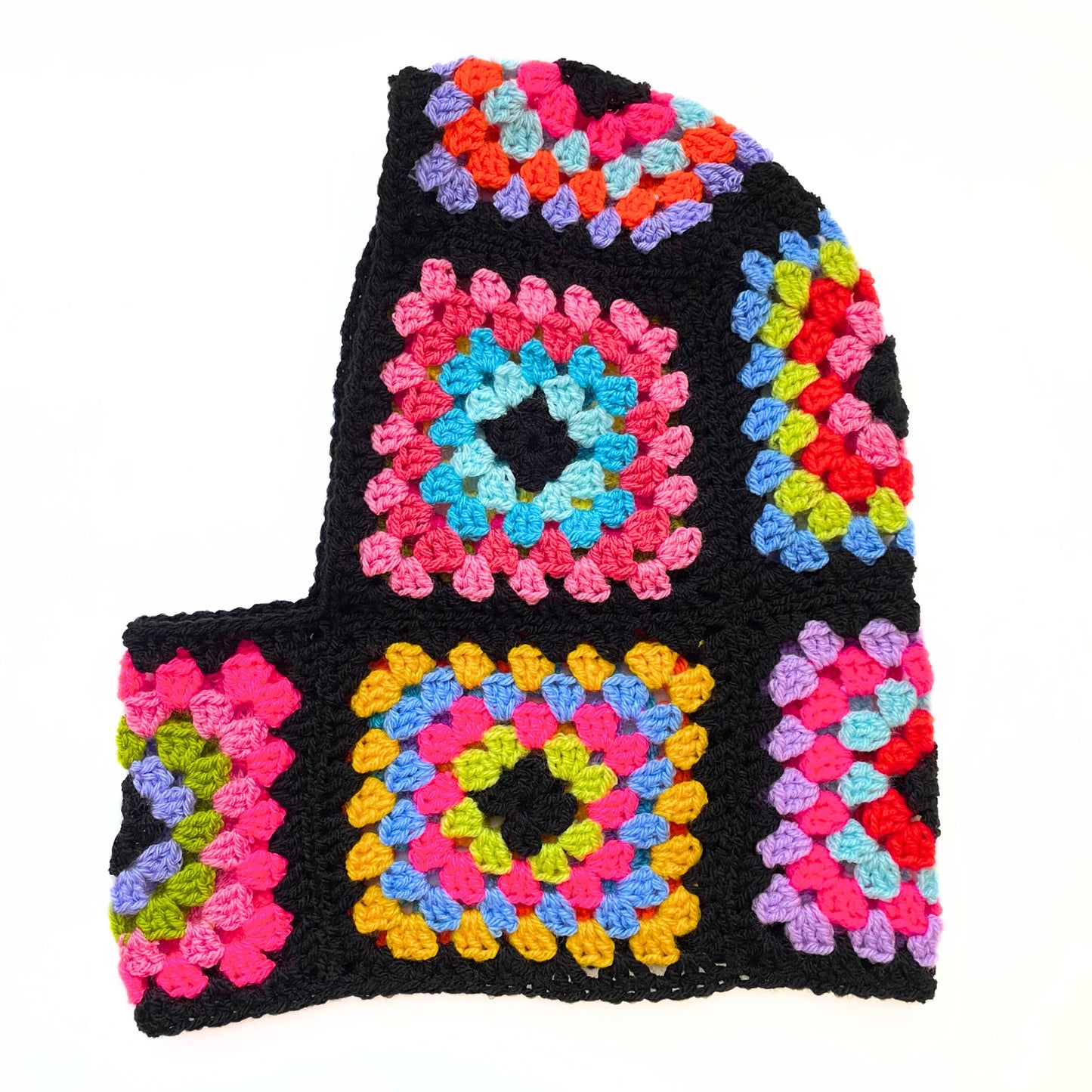 Handmade Black Rainbow Crochet Balaclava