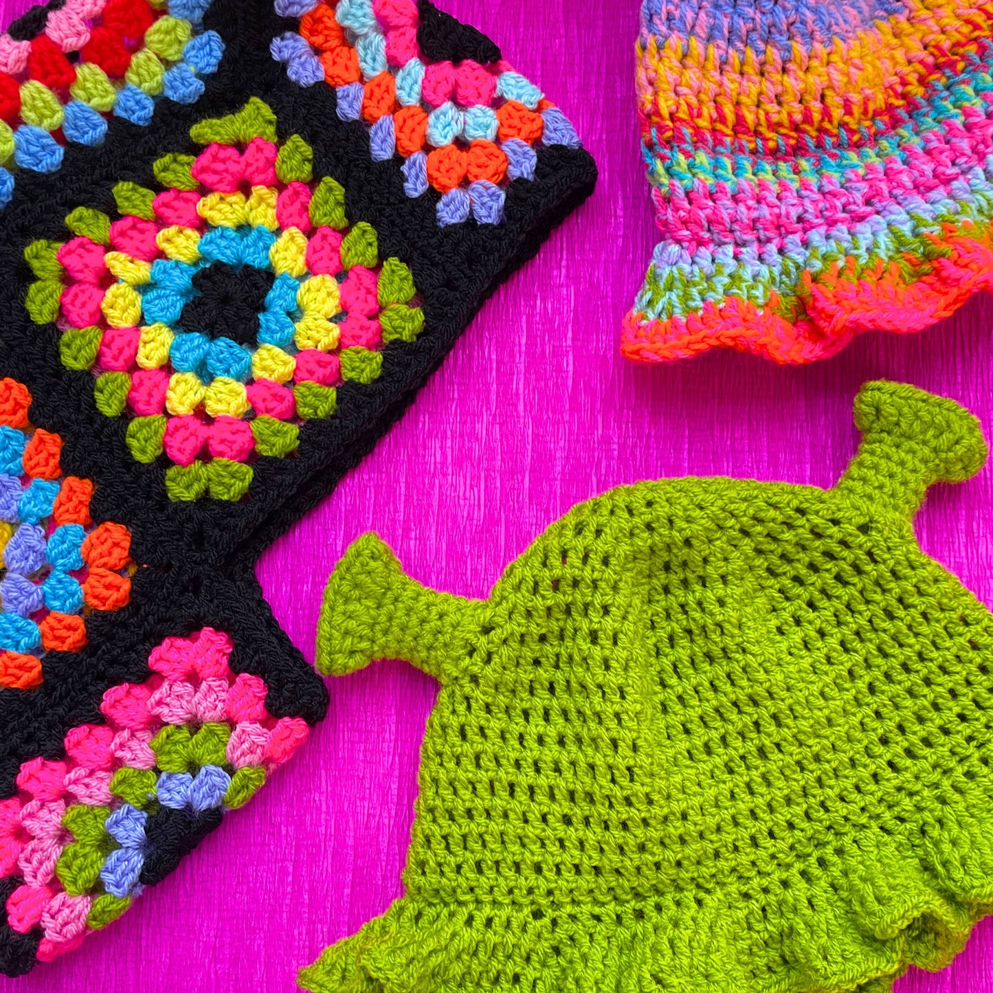 Handmade Black Rainbow Crochet Balaclava
