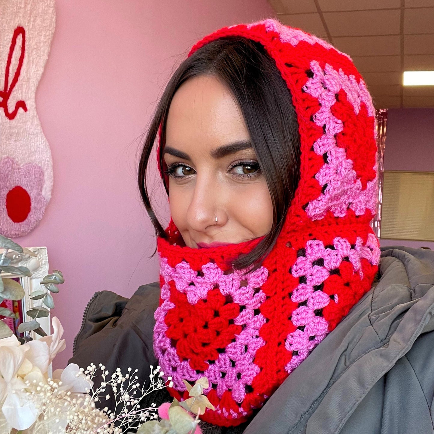 red and pink colourful balaclava