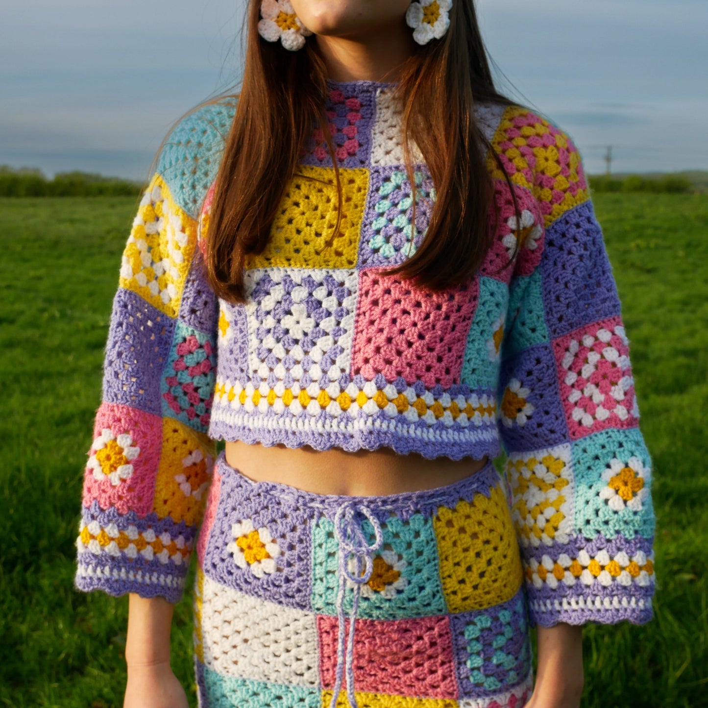 Pastel Patchwork Crochet Jumper - SAMPLE SIZE XS/S
