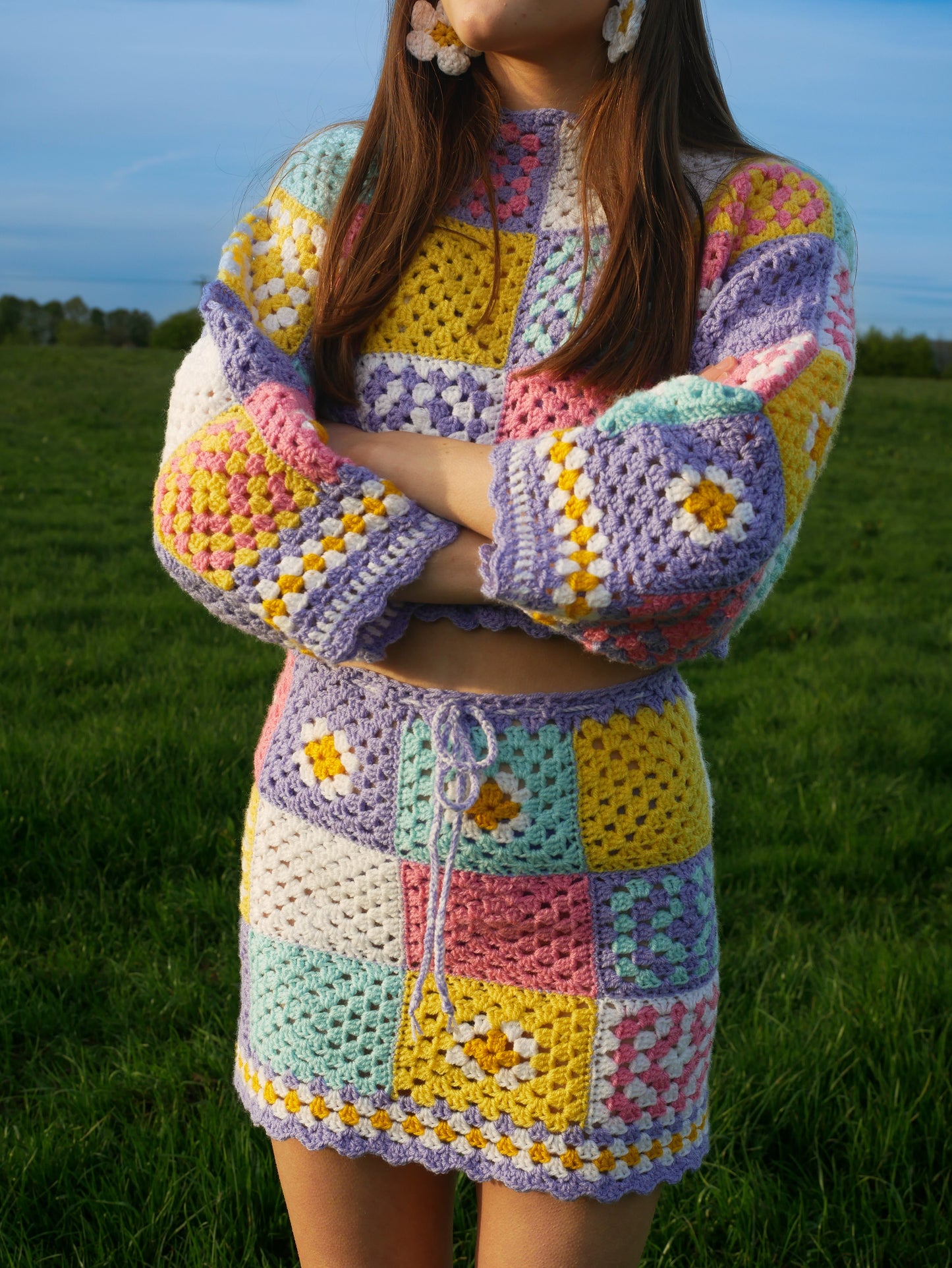 Pastel Patchwork Crochet Jumper - SAMPLE SIZE XS/S