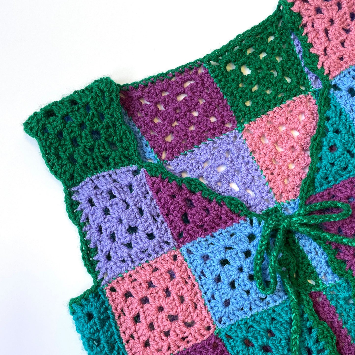 Patchwork Bottle Green Crochet Vest - Size S