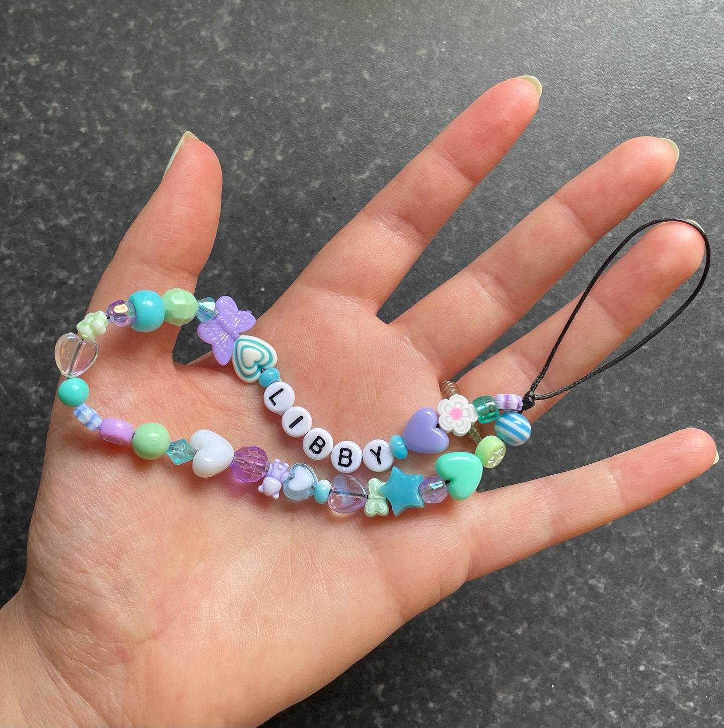 Personalised Y2K Beaded Phone Charm - Green/Blue/Purple