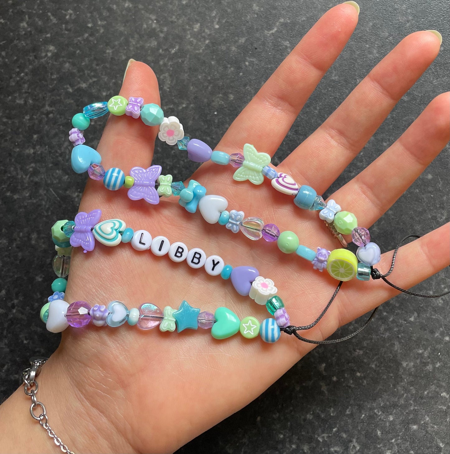 Personalised Y2K Beaded Phone Charm - Green/Blue/Purple