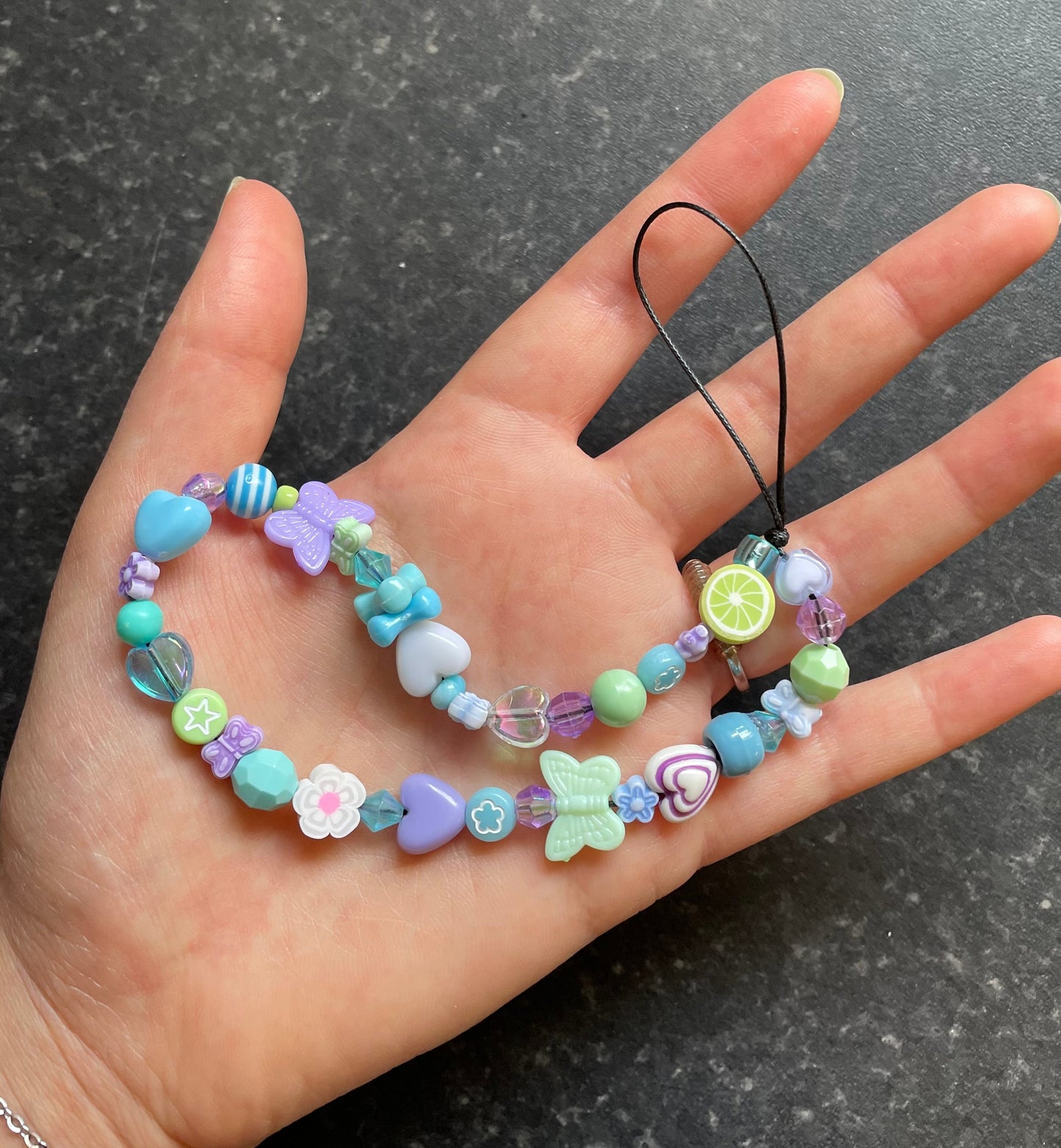 Personalised Y2K Beaded Phone Charm - Green/Blue/Purple