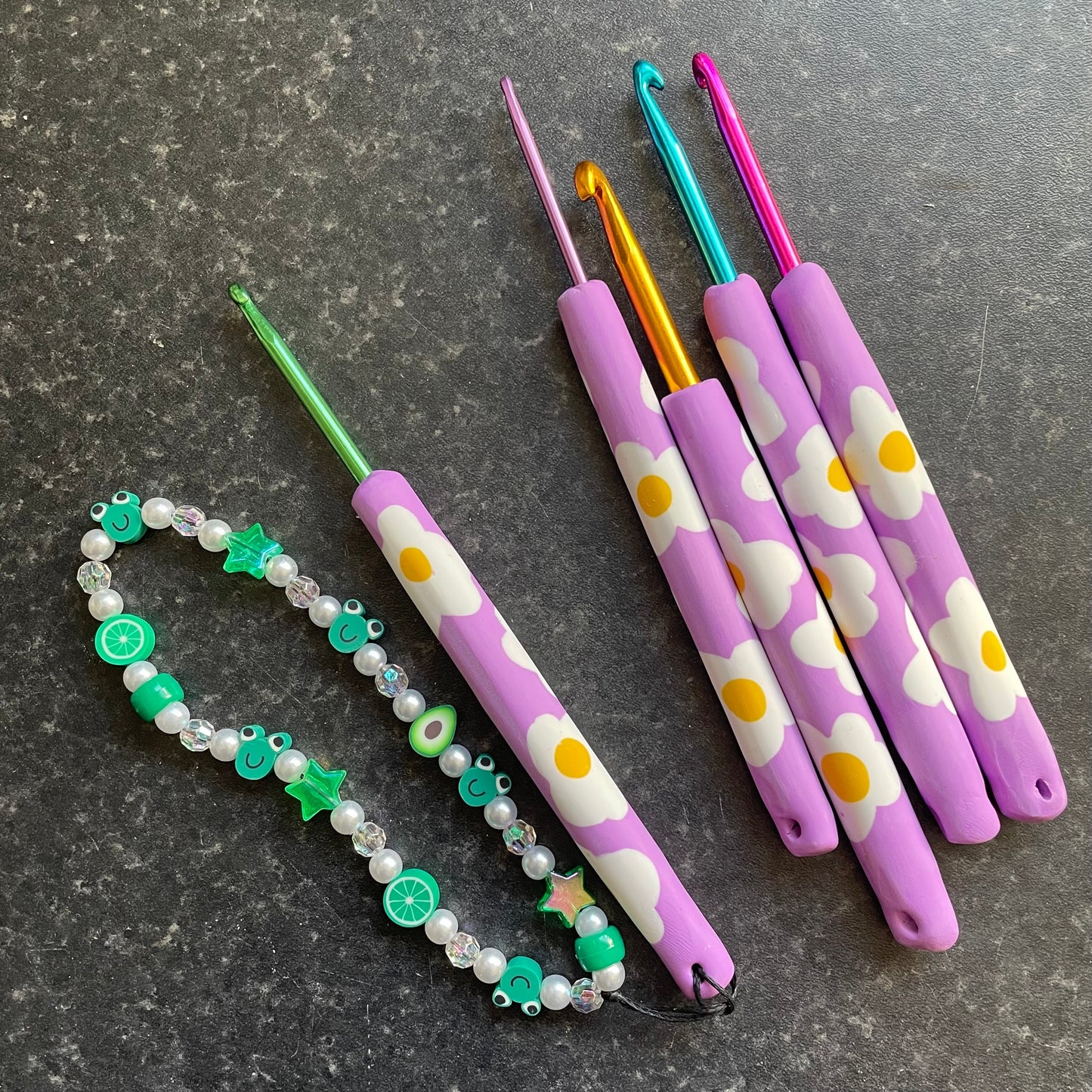 Purple Daisy Flower Polymer Clay Crochet Hook