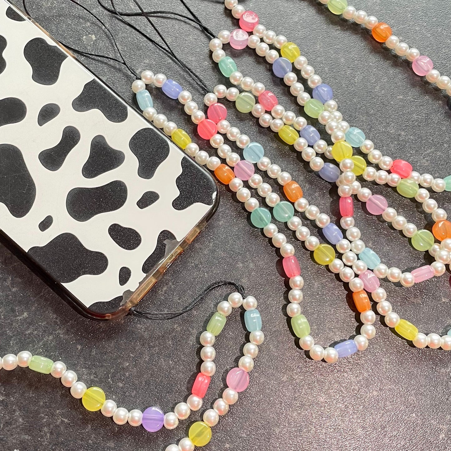 Rainbow Pearl Beaded Phone Charm